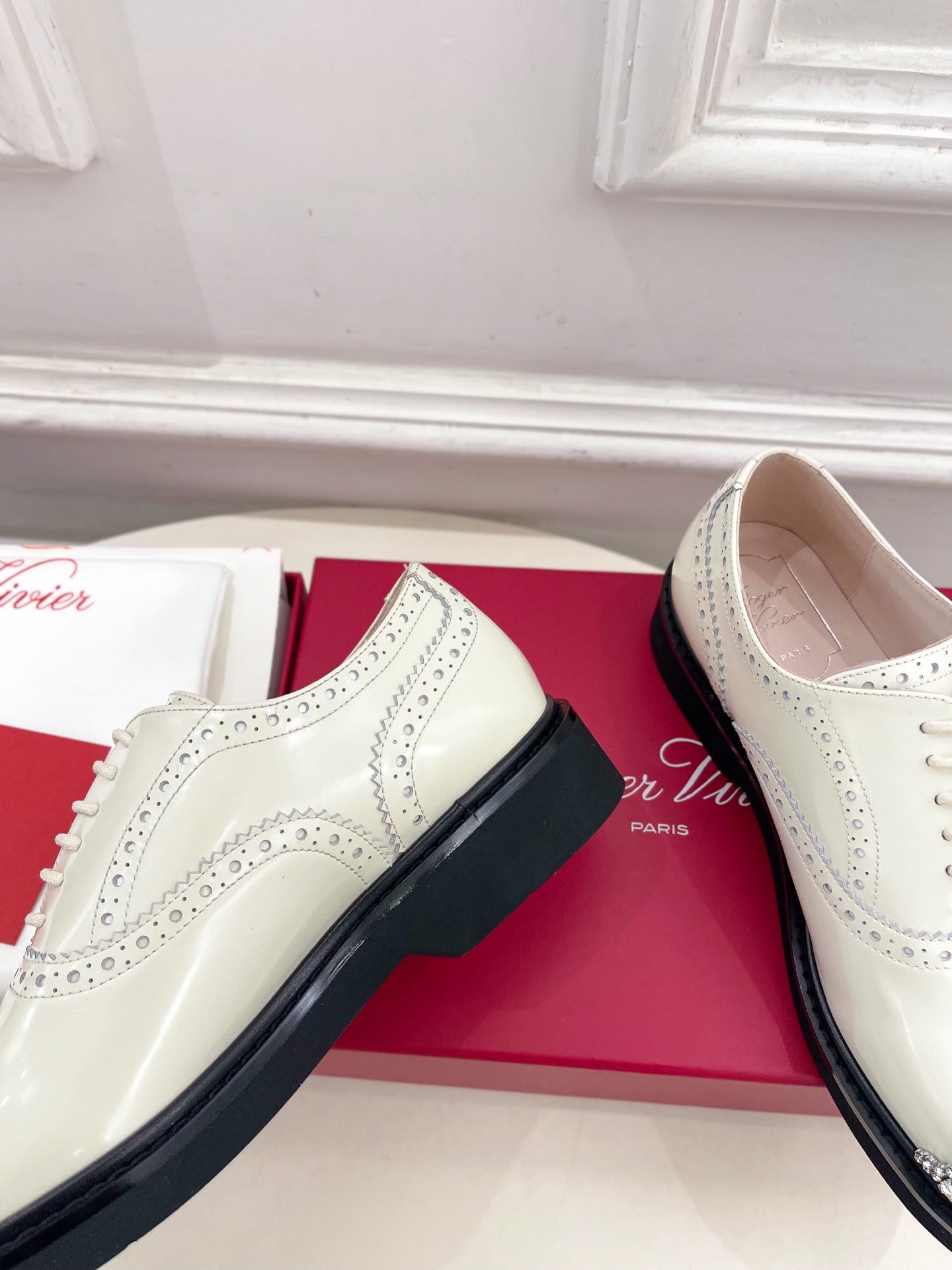 Viv 25 Baroque Rhinestone Derby Loafer Milky White Cowhide Leather 253581