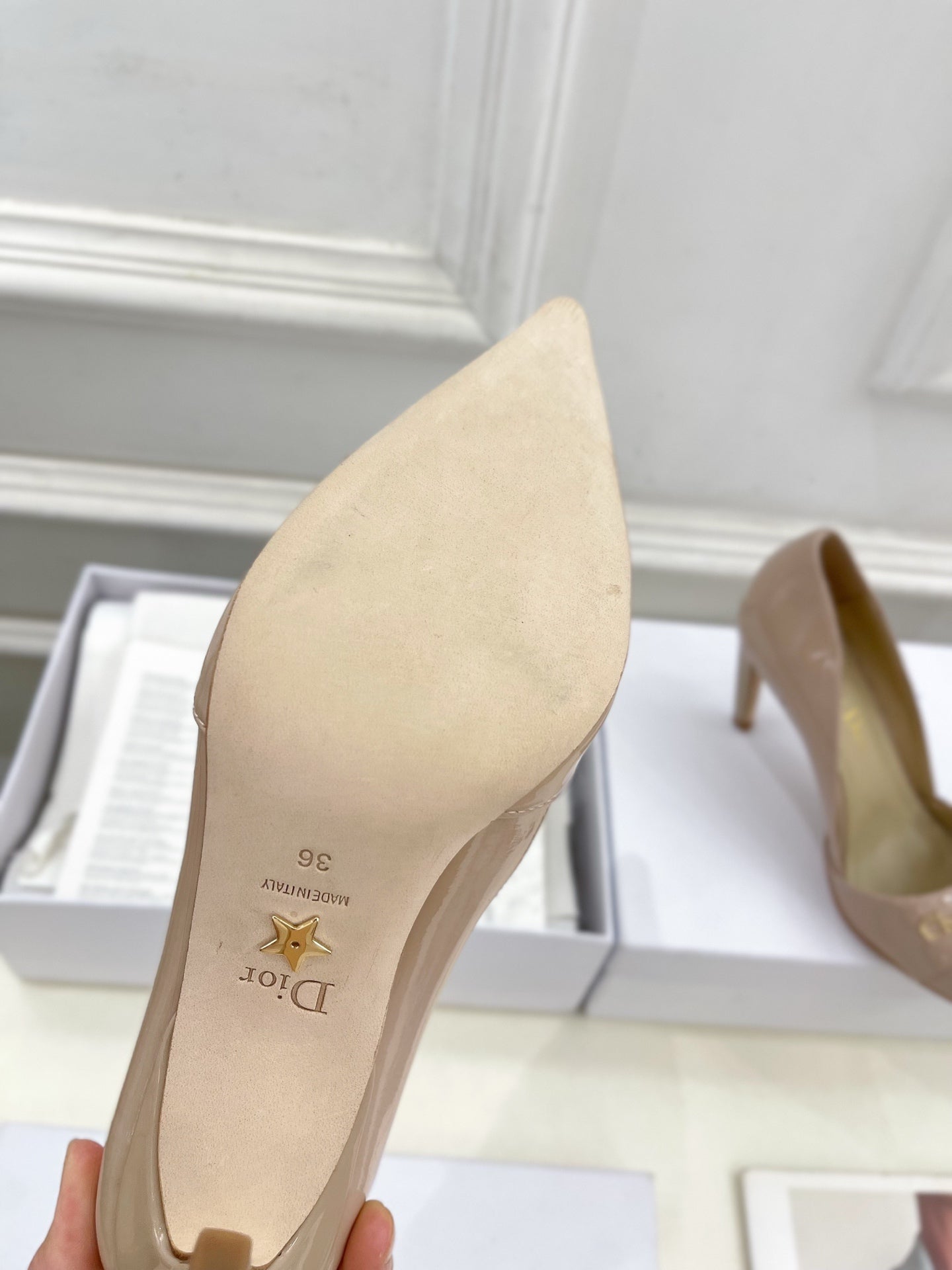 CD 25 Pump High Heels Pink Nude Patent Leather 307424