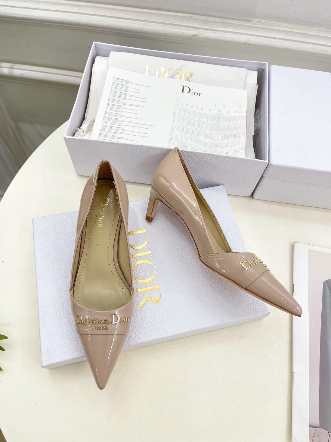 CD 25 Pump High Heels Pink Nude Patent Leather 307424