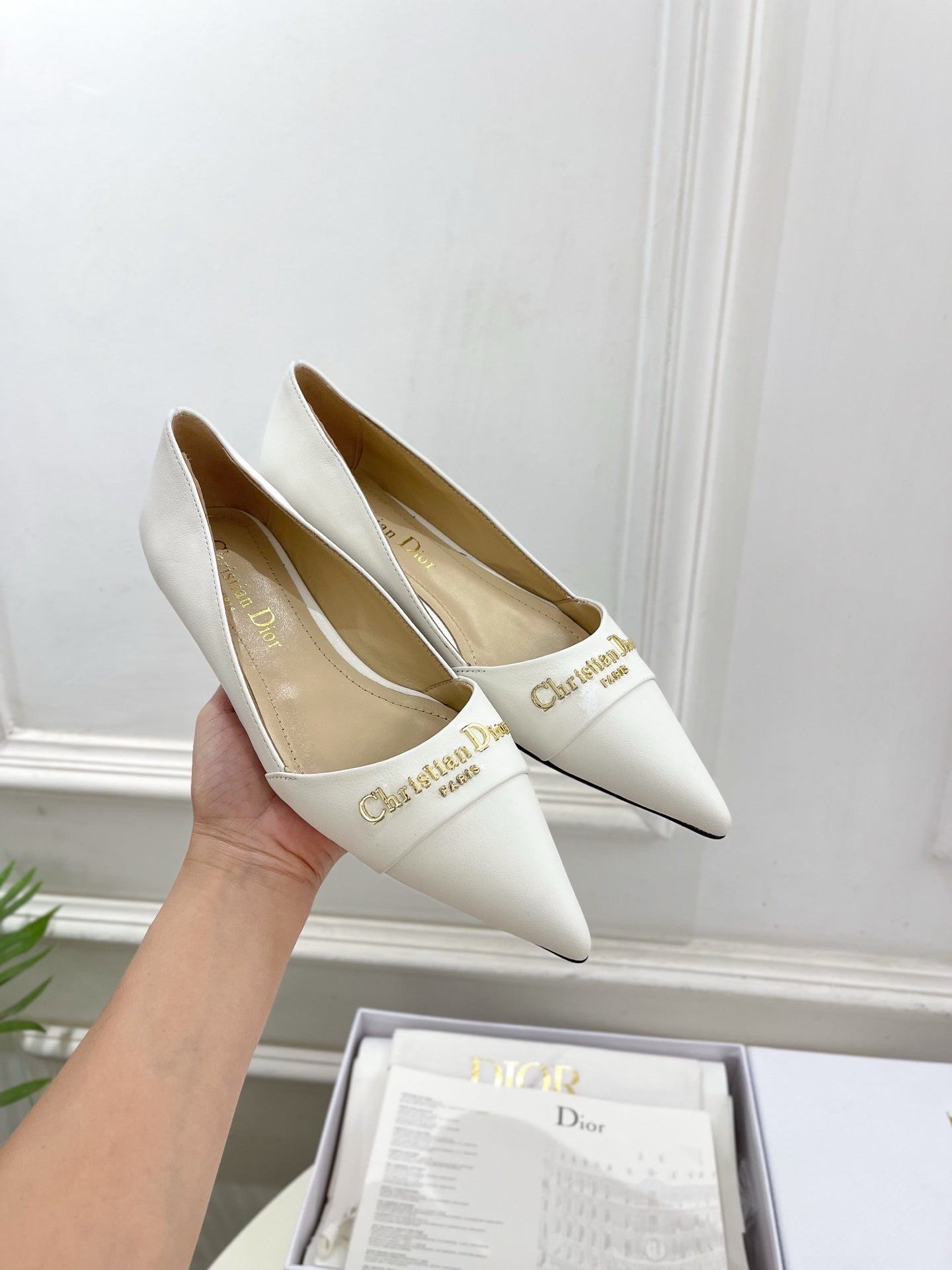 CD 25 Pump Flat White Calfskin 307416