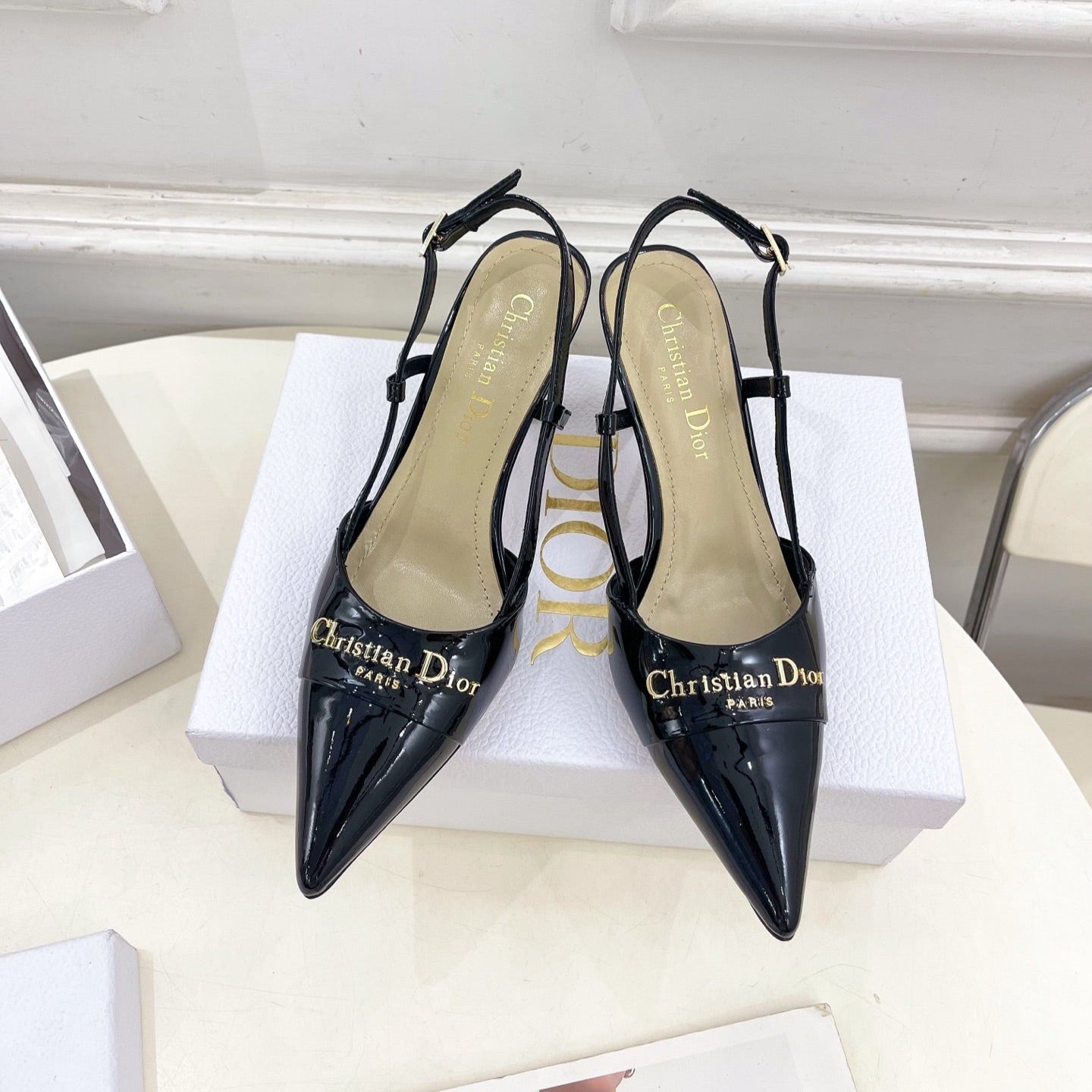 CD 25 Slingback Heel Black Patent Leather 307428