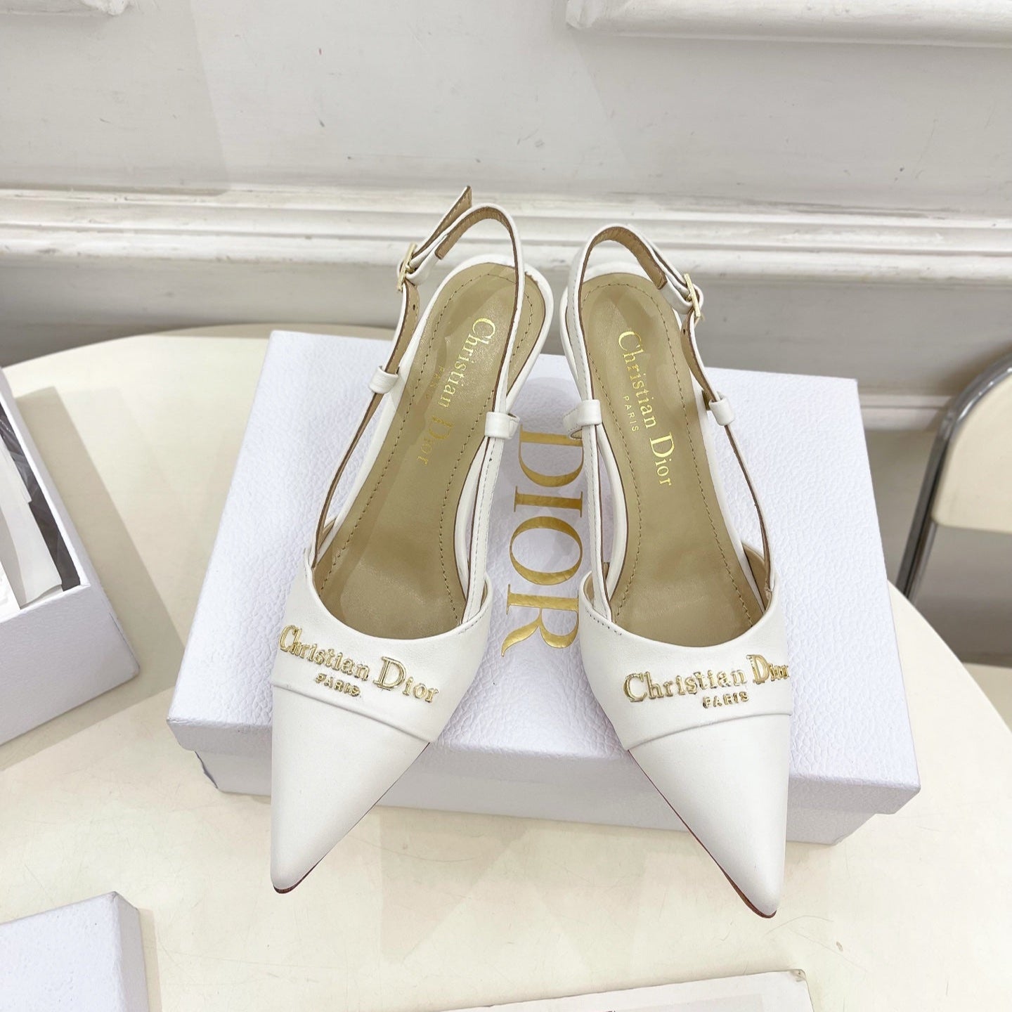 CD 25 Slingback Heel White Calfskin 307432