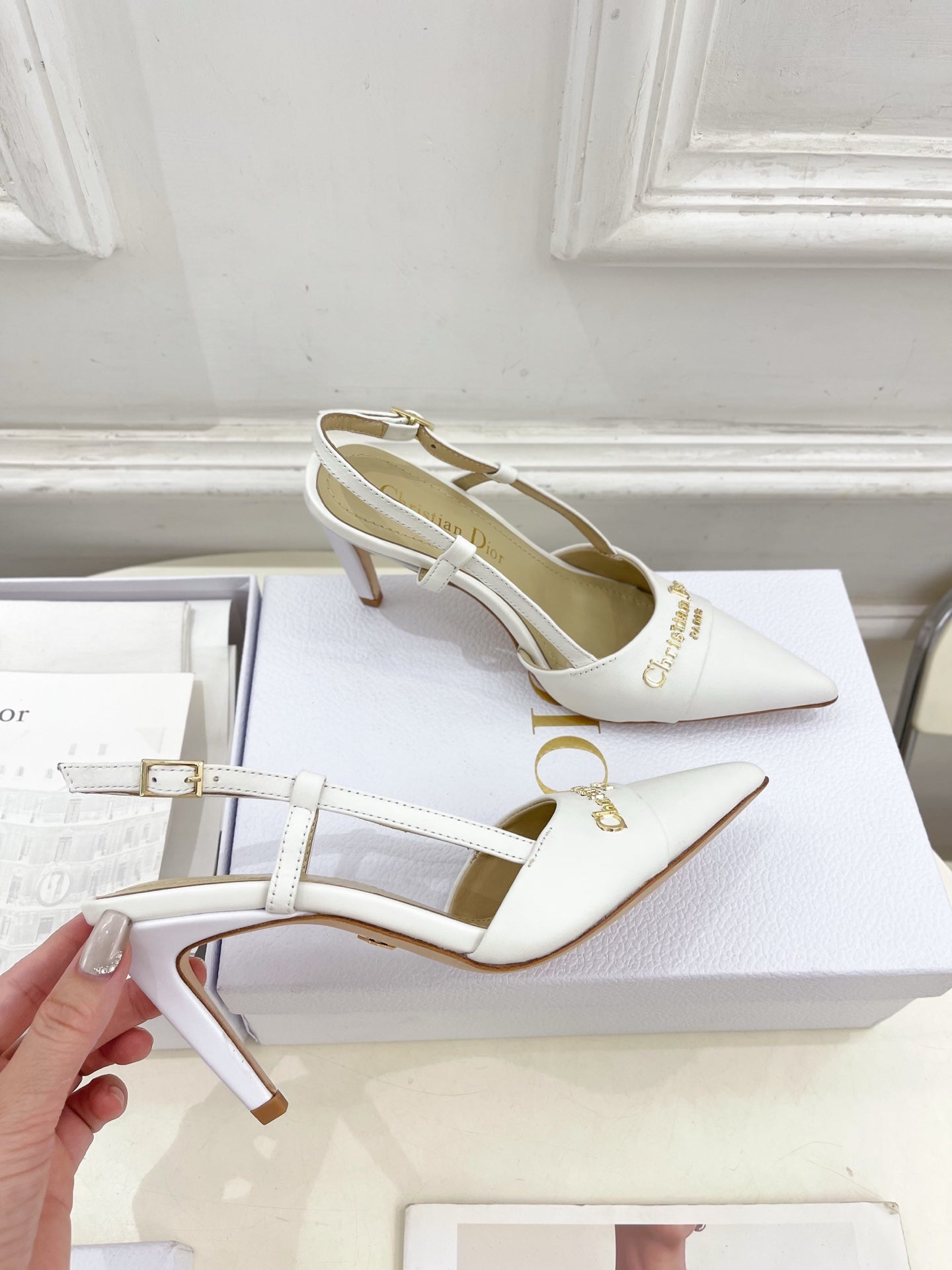 CD 25 Slingback Heel White Calfskin 307432