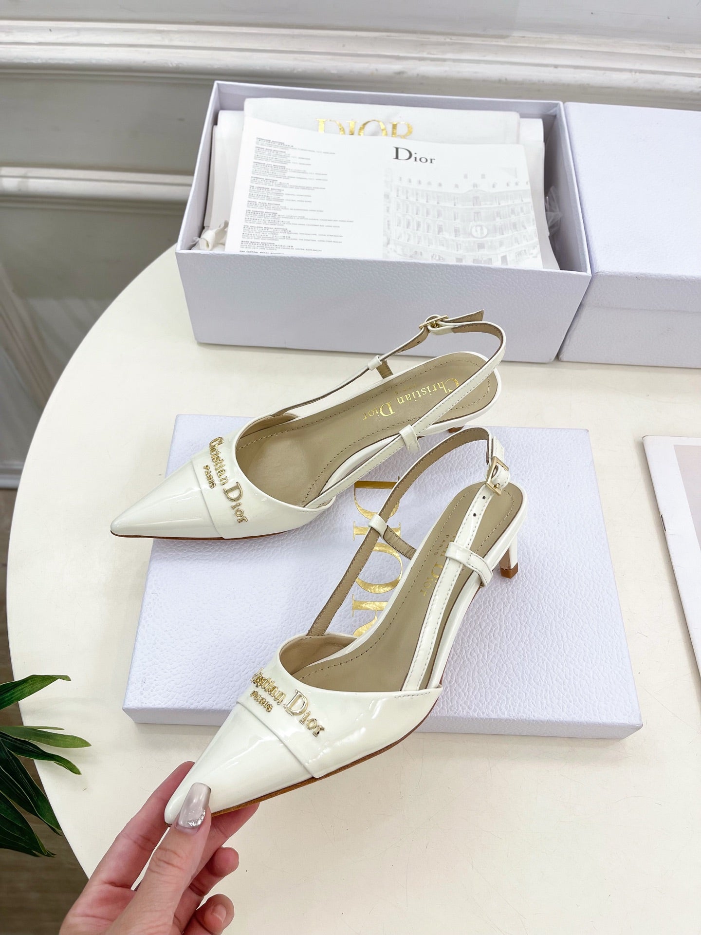 CD 25 Slingback Heel White Calfskin 307432