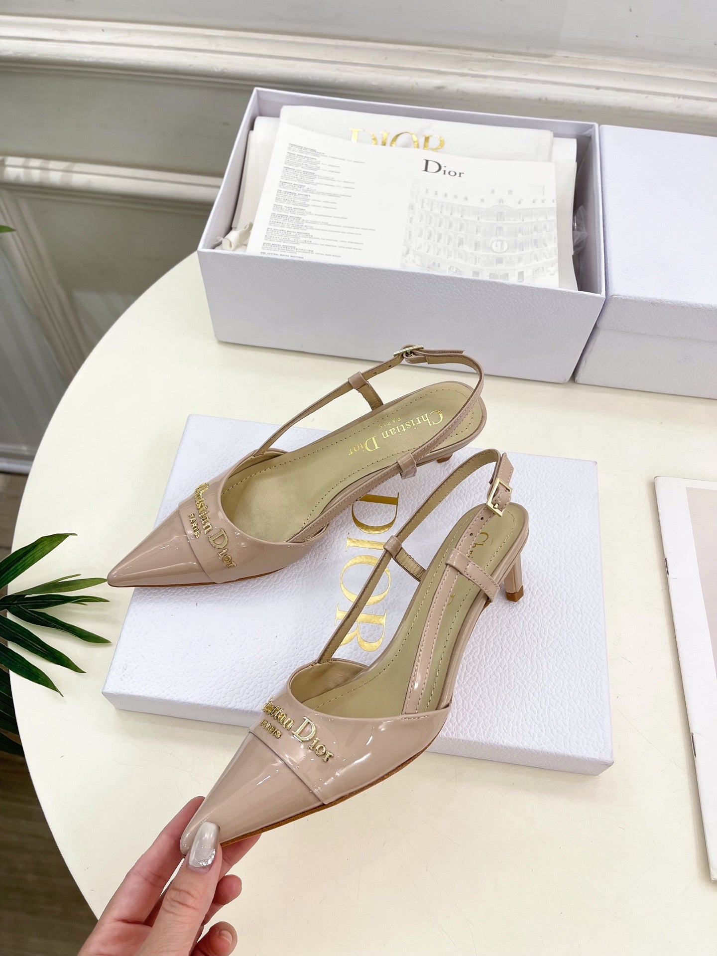 CD 25 Slingback Heel Pink Nude Patent Leather 307435
