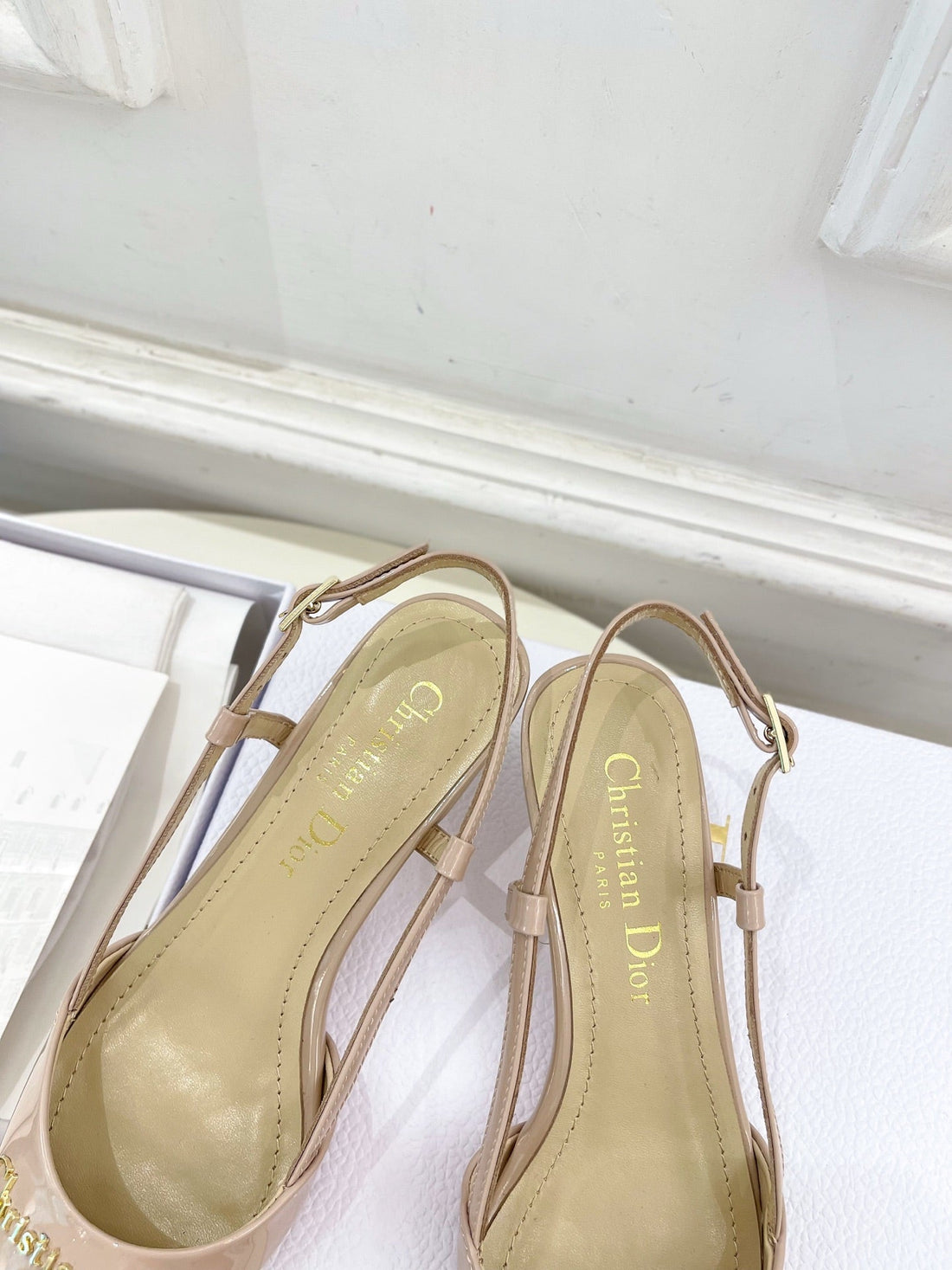 CD 25 Slingback Heel Pink Nude Patent Leather 307435
