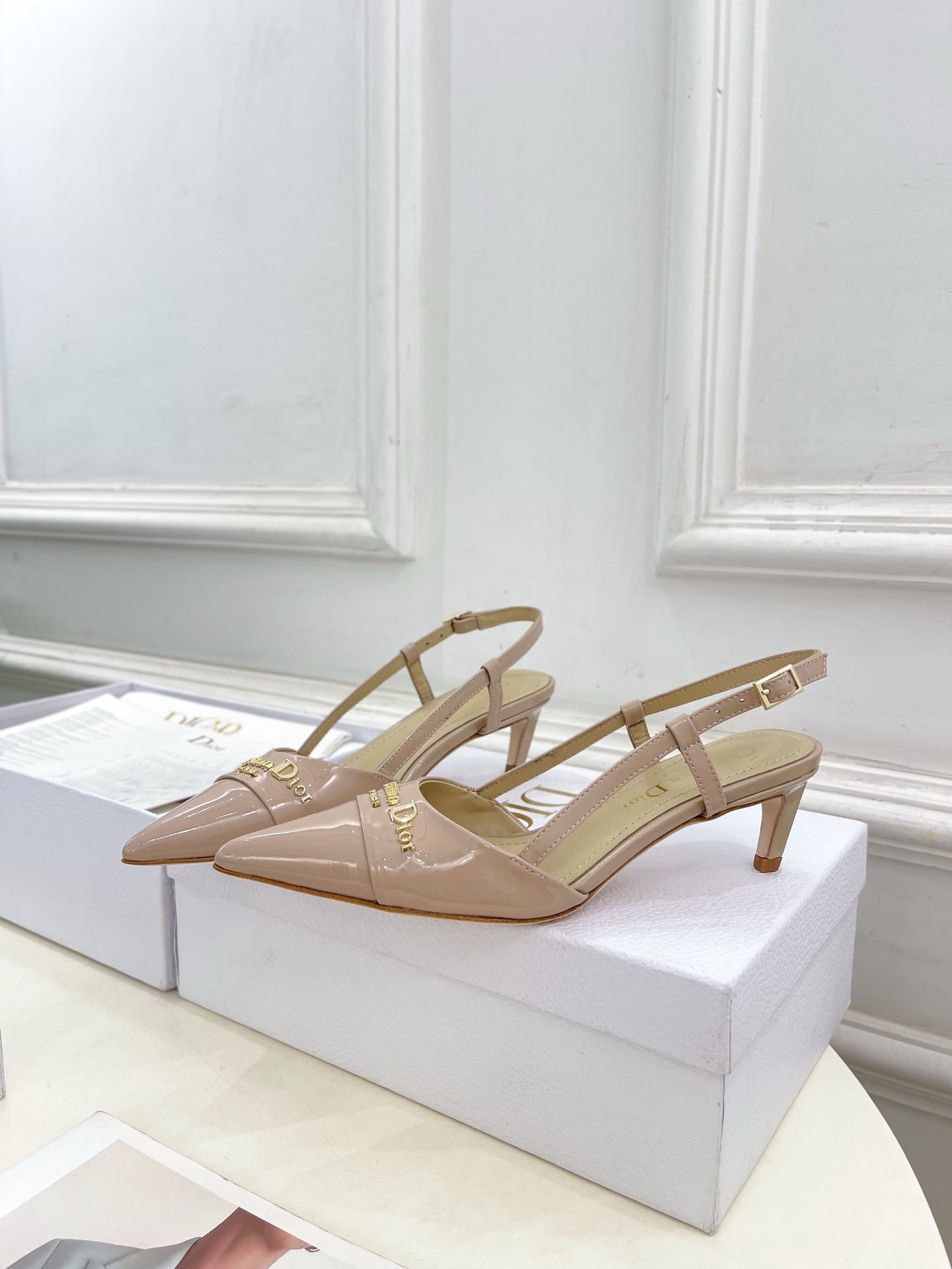 CD 25 Slingback Heel Pink Nude Patent Leather 307435