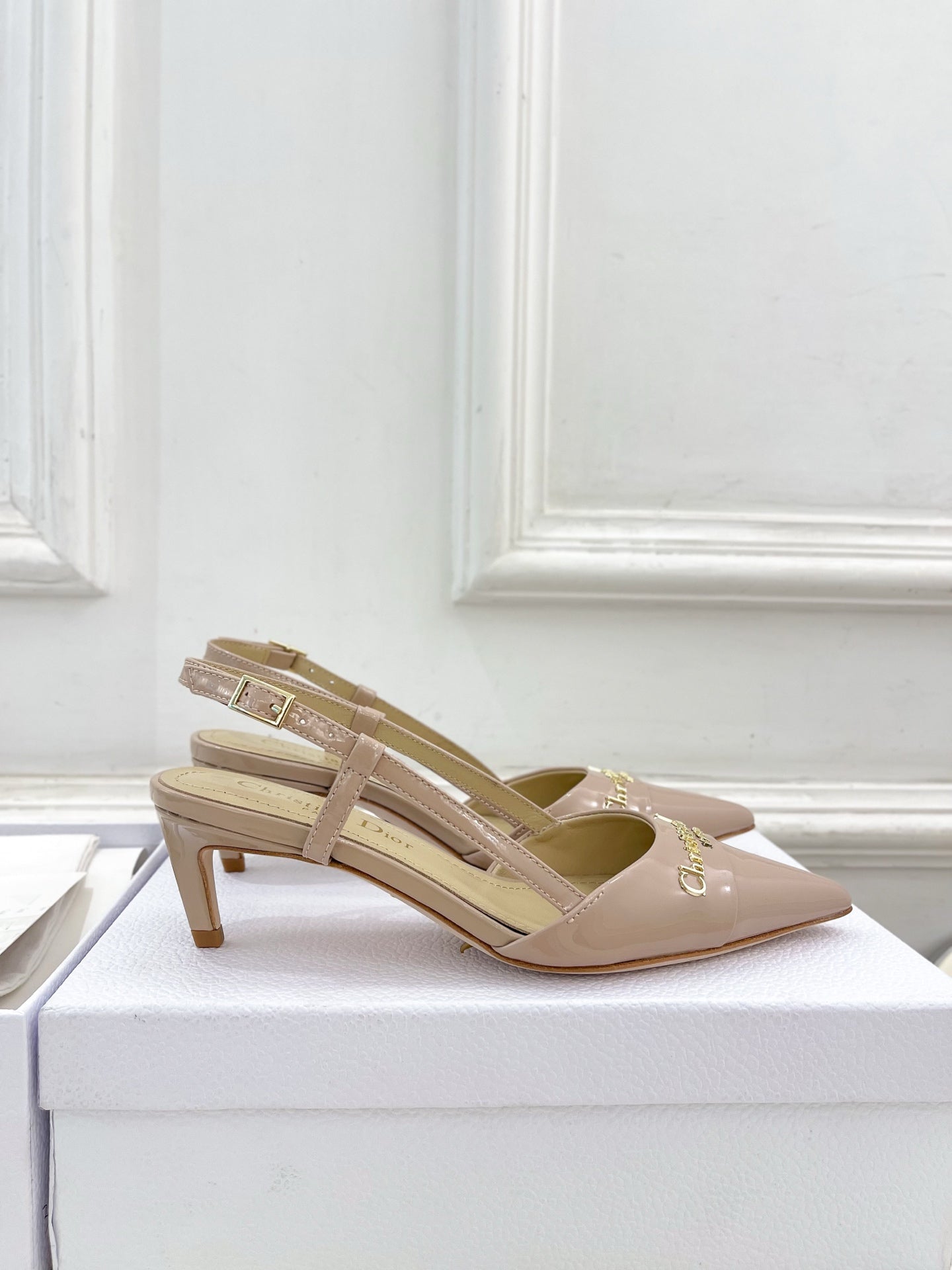 CD 25 Slingback Heel Pink Nude Patent Leather 307435