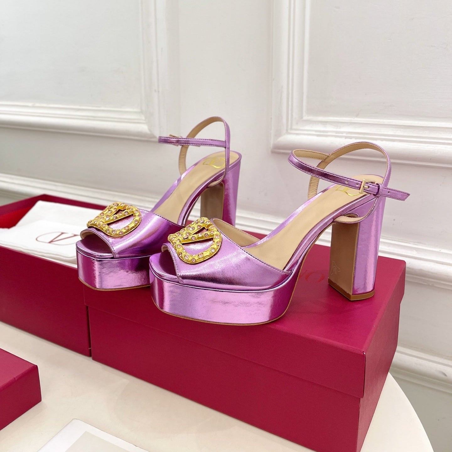 VT Garavani 25 Platform Sandals Purple Calfskin 330975