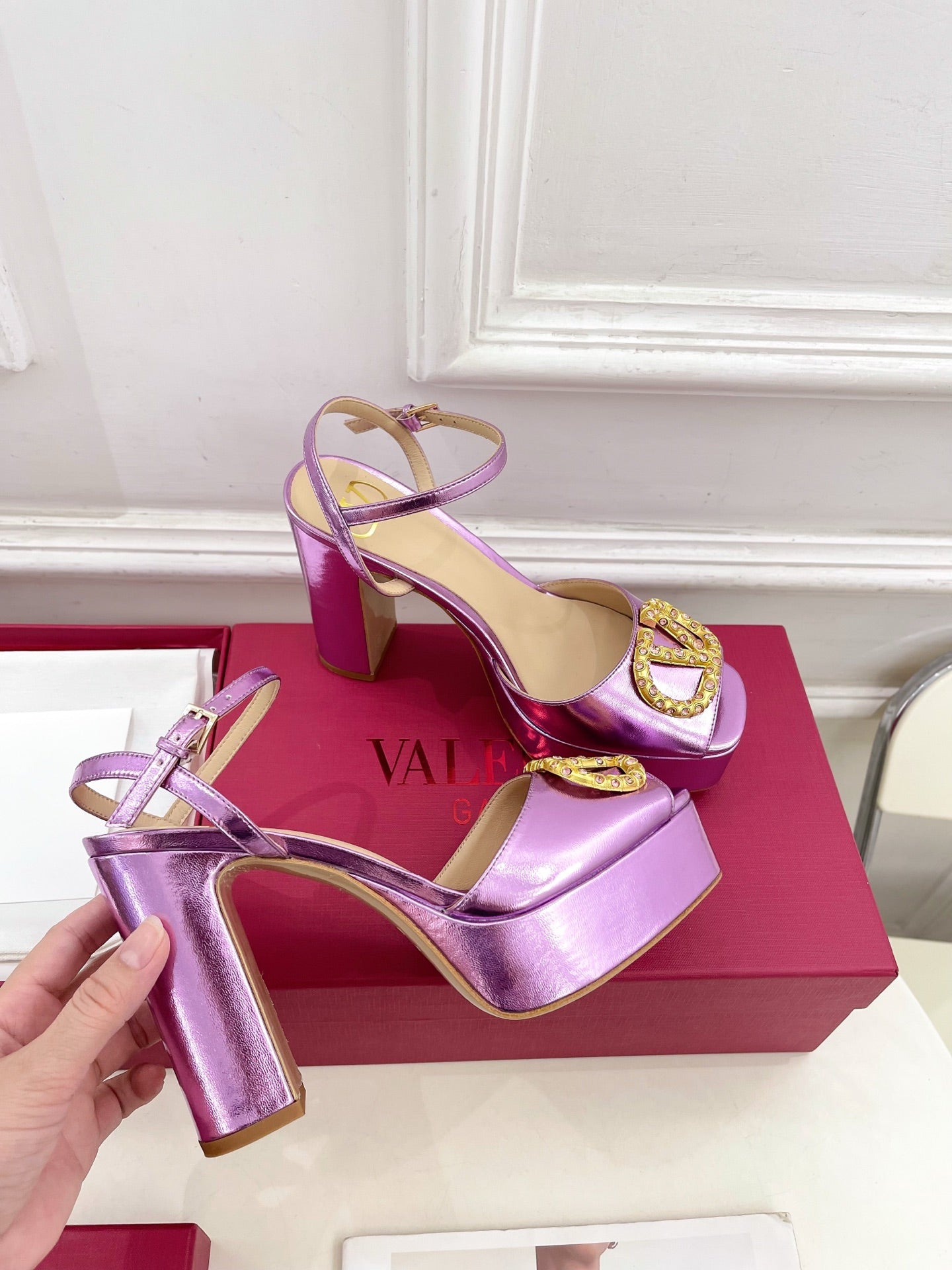 VT Garavani 25 Platform Sandals Purple Calfskin 330975