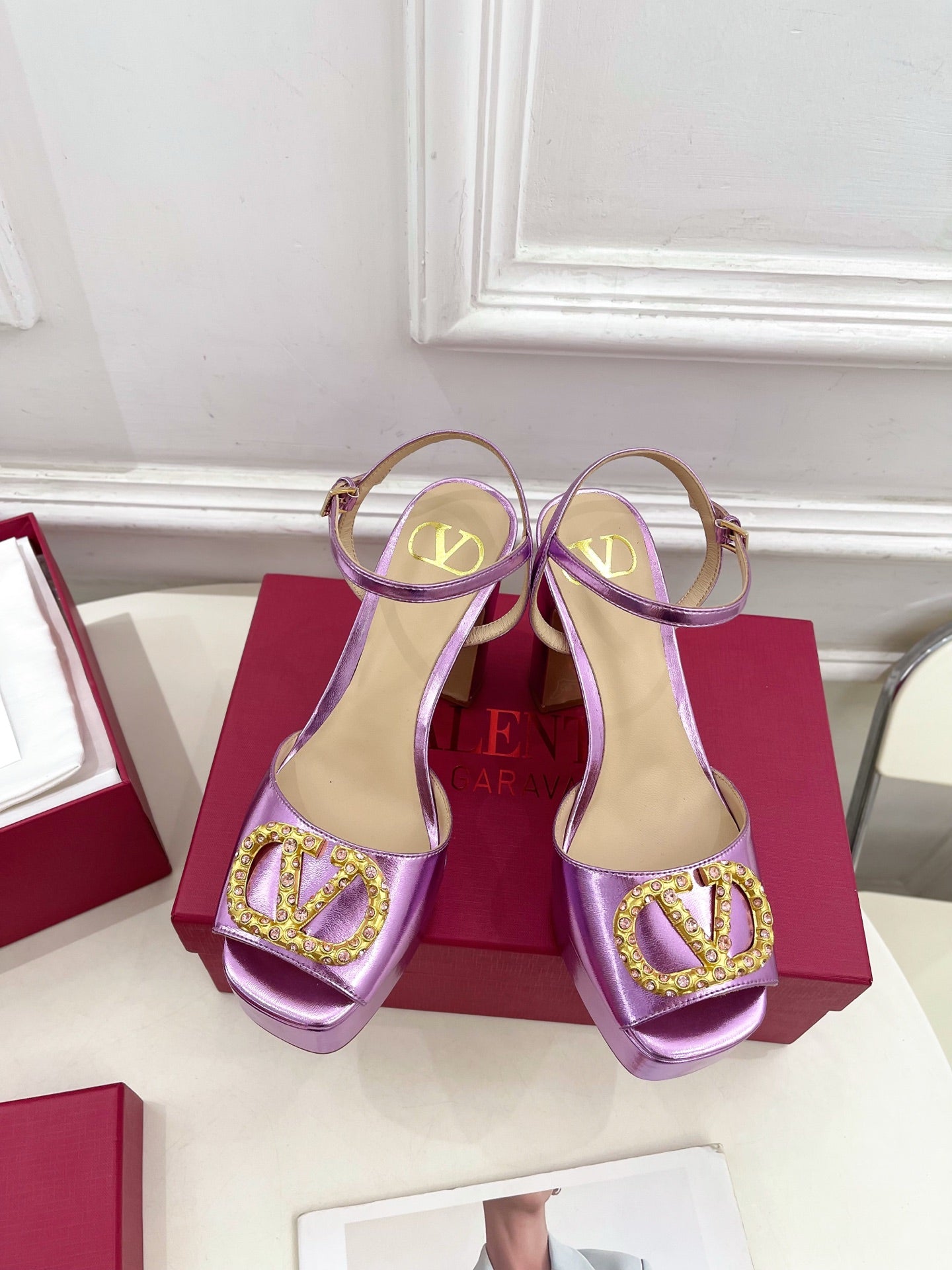VT Garavani 25 Platform Sandals Purple Calfskin 330975