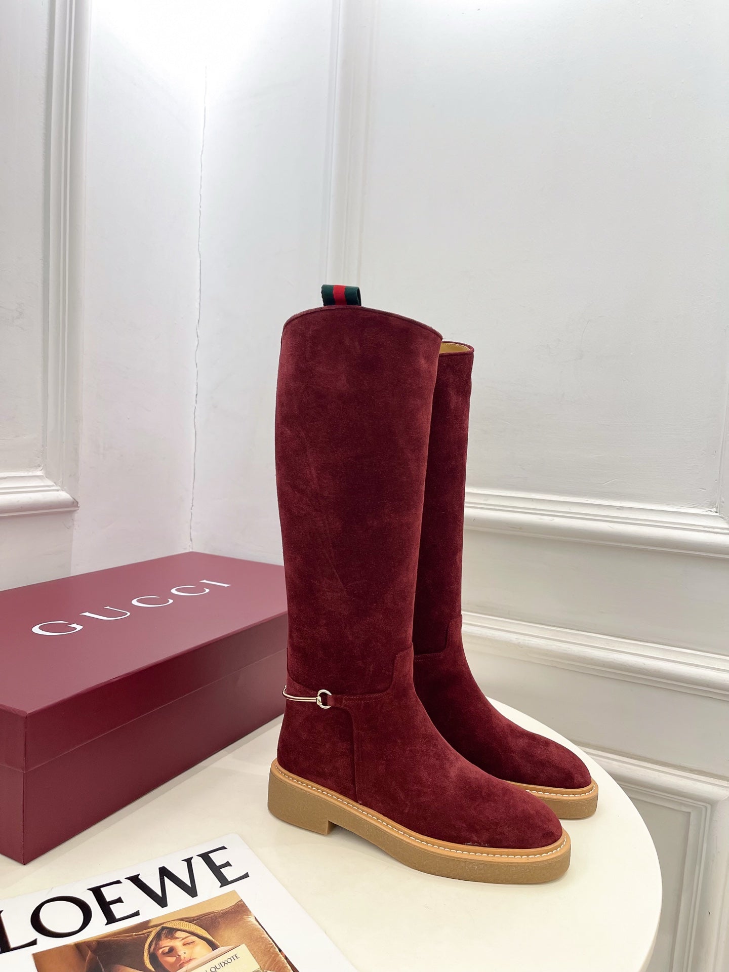 Gucci 25 high boots wine red suede 435368