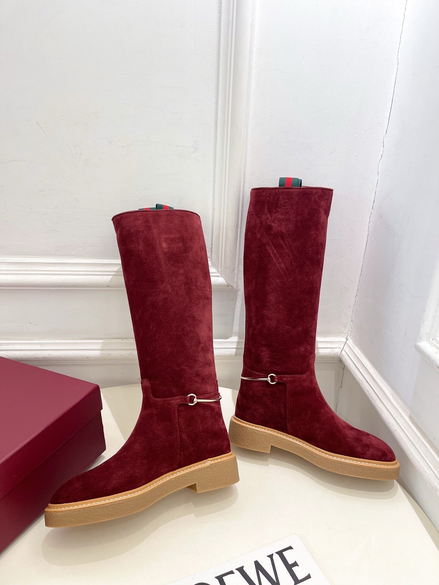 Gucci 25𝐬𝐬 hight boots wine red suede 435368