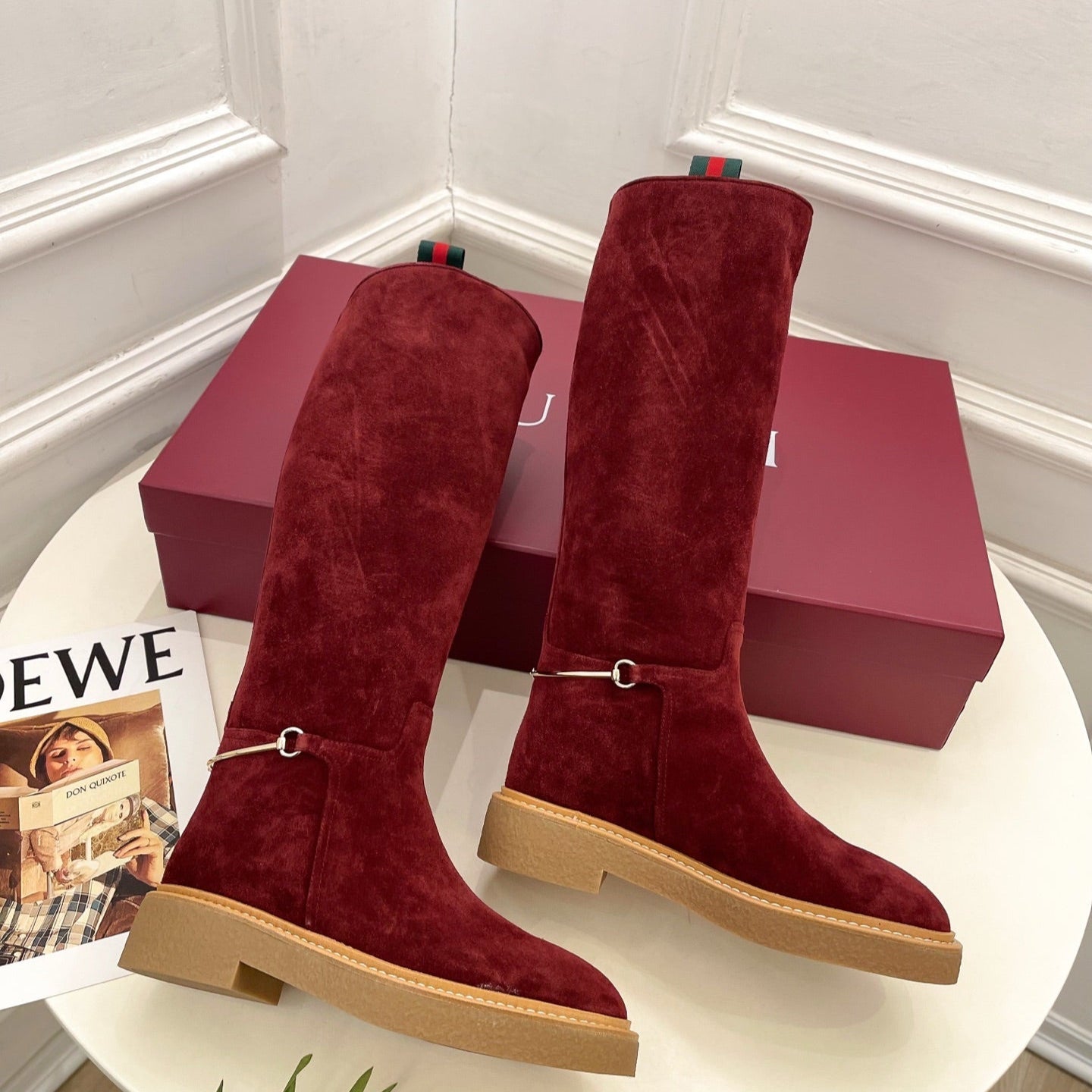 Gucci 25 high boots wine red suede 435368