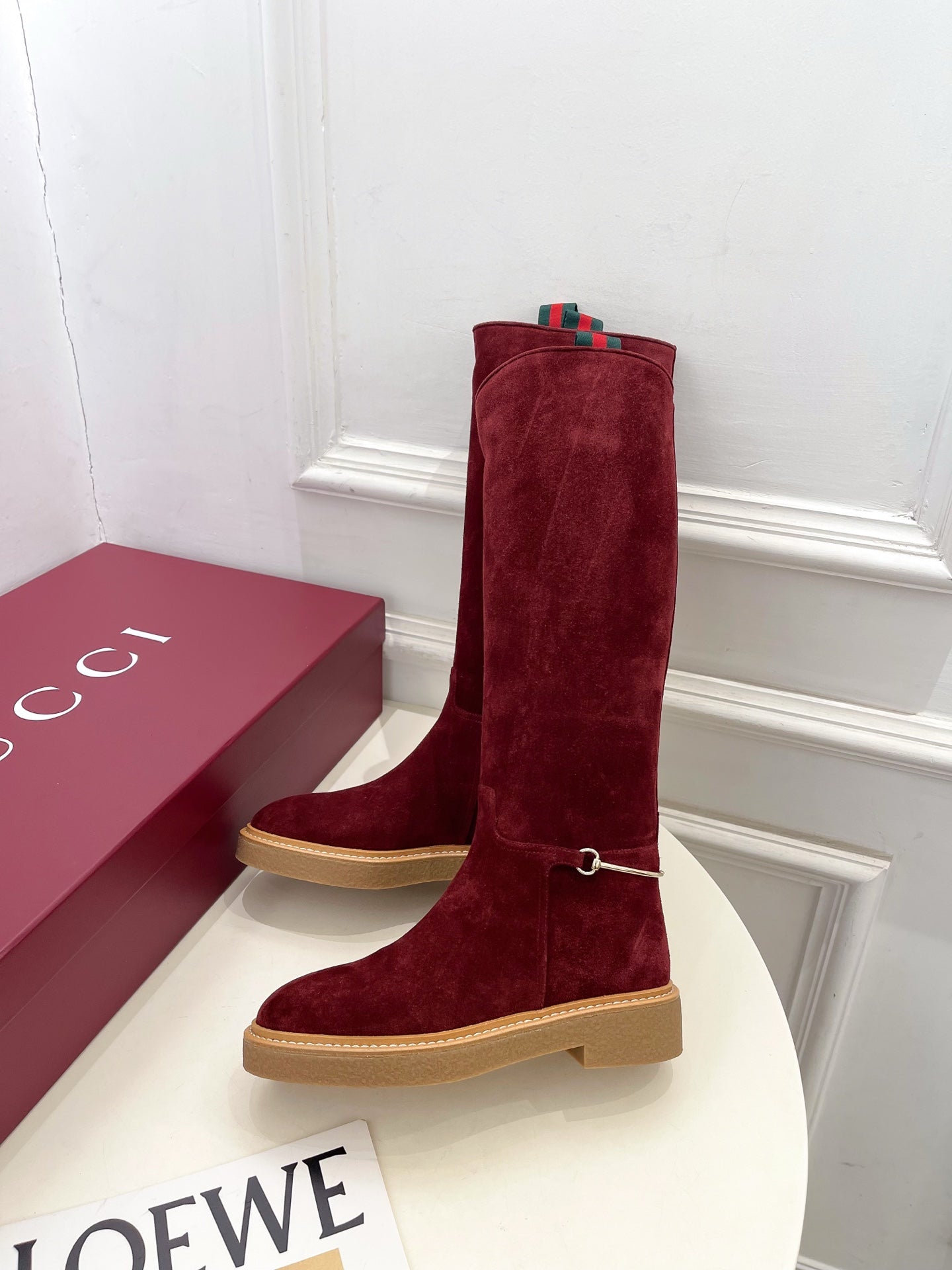 Gucci 25 high boots wine red suede 435368