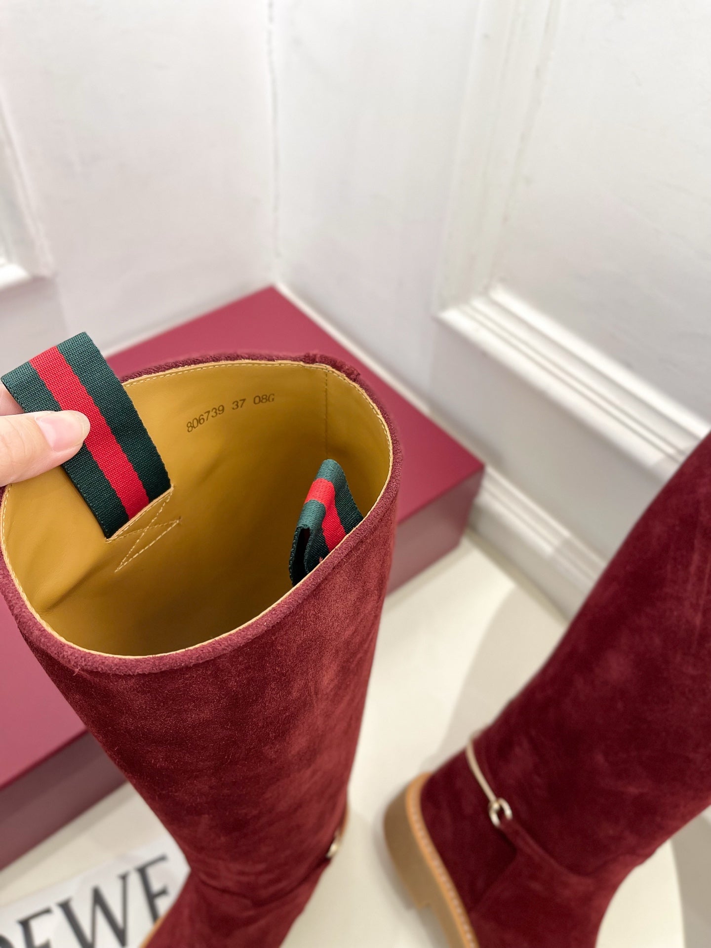 Gucci 25𝐬𝐬 hight boots wine red suede 435368