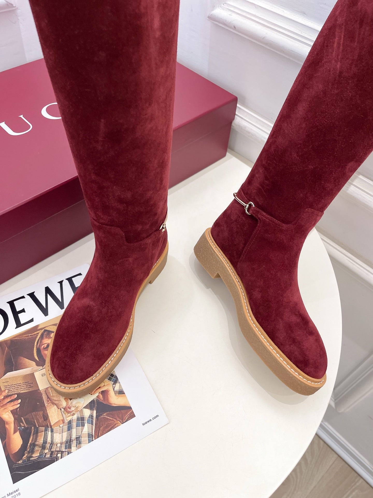 Gucci 25 high boots wine red suede 435368