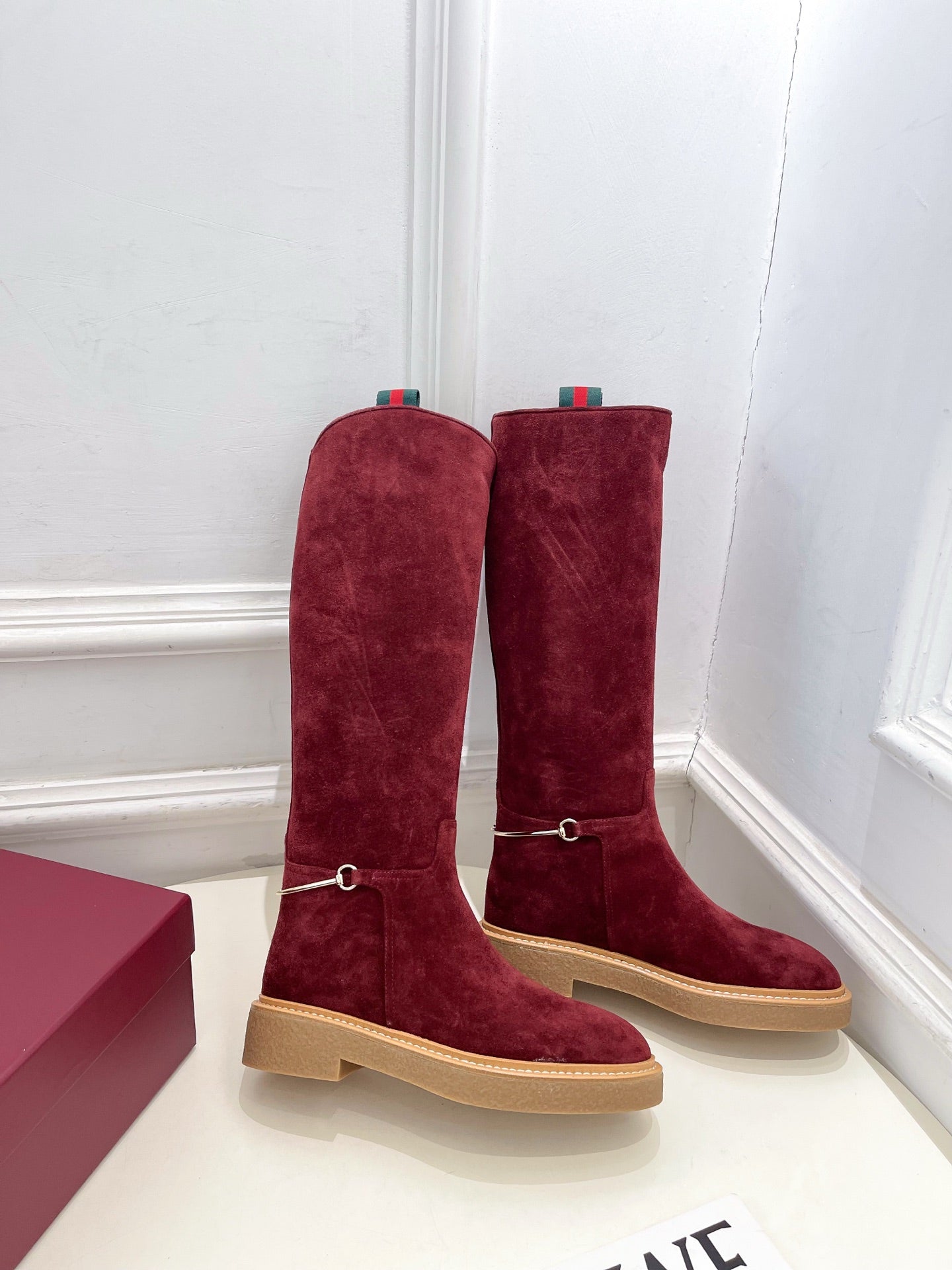 Gucci 25 high boots wine red suede 435368