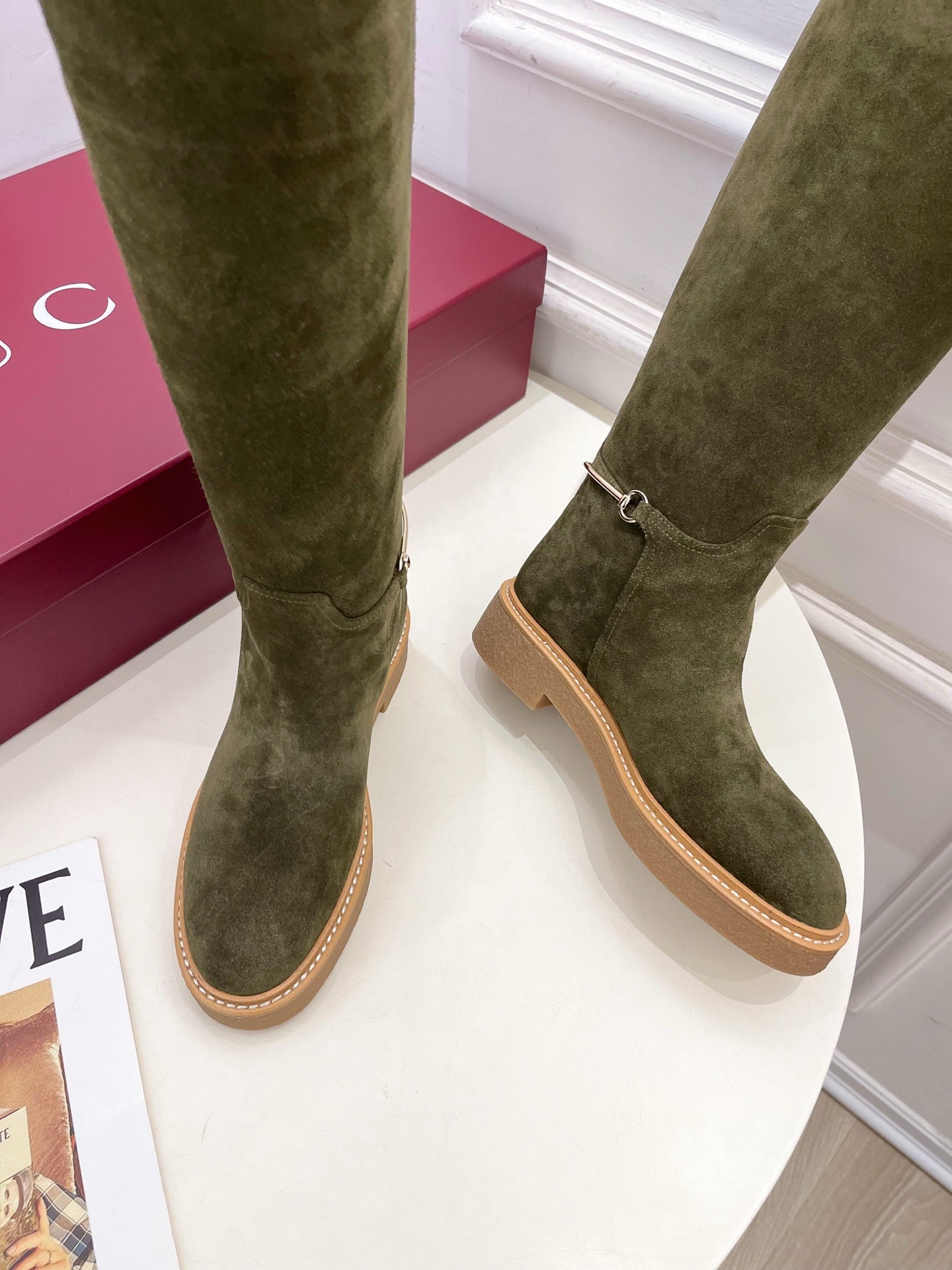 Gucci 25 high boots olive green suede 435371