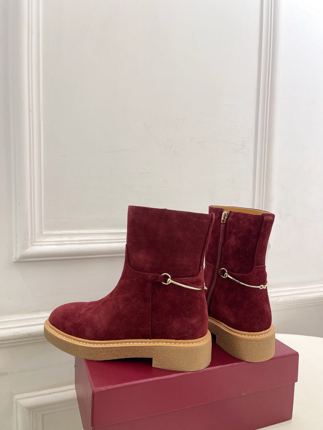 Gucci 25 horsebit ankle boots wine red suede 435375