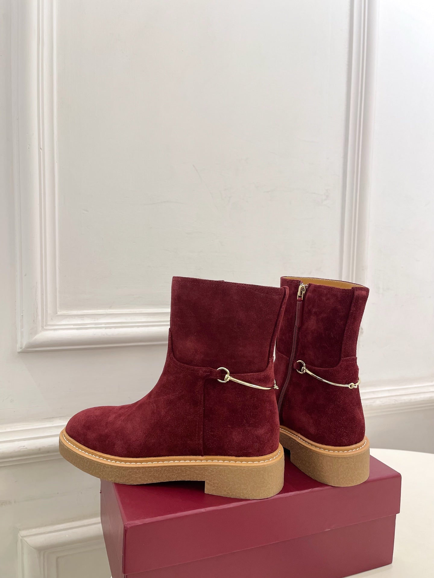 Gucci 25 horsebit ankle boots wine red suede 435375