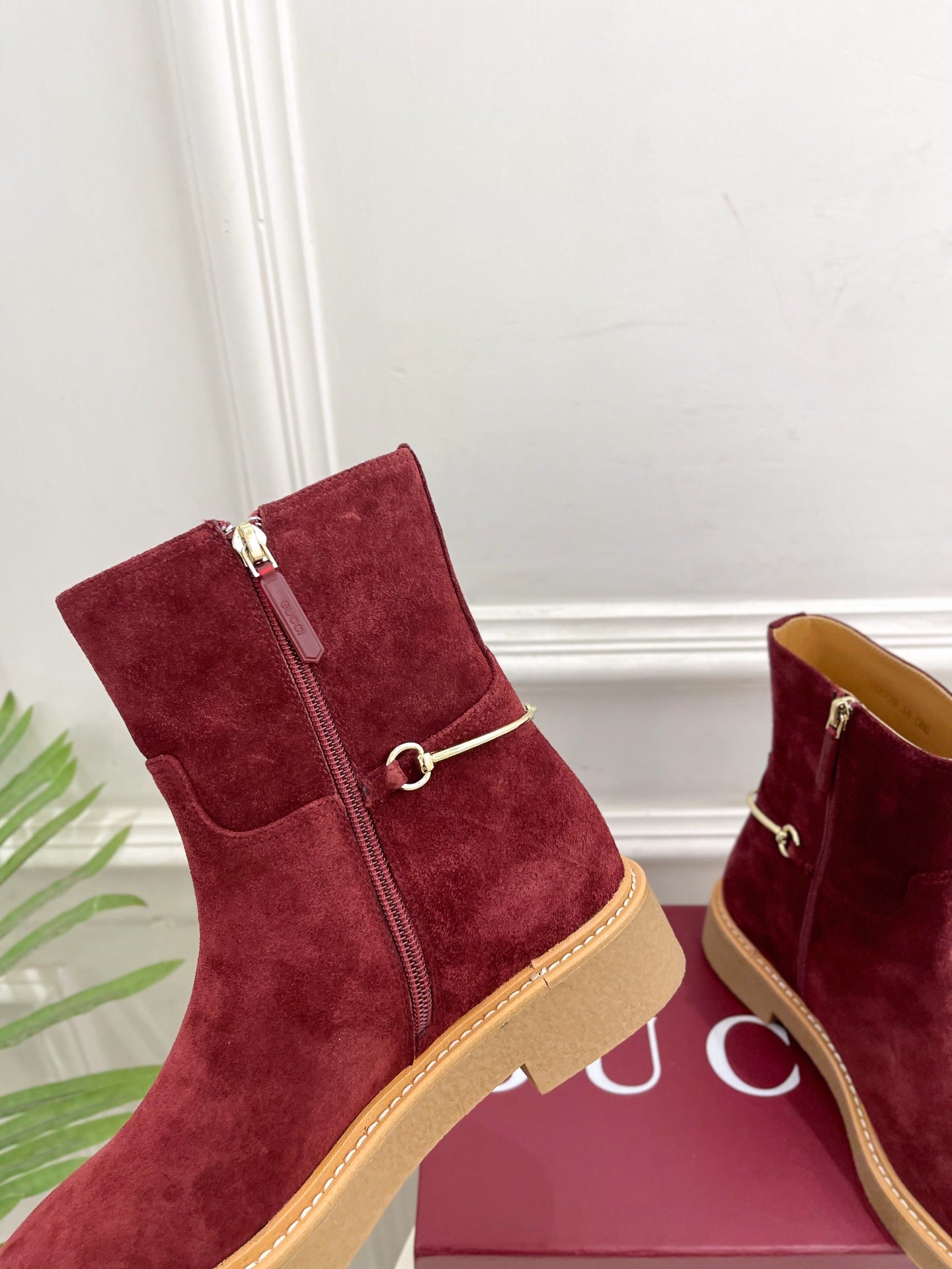 Gucci 25 horsebit ankle boots wine red suede 435375