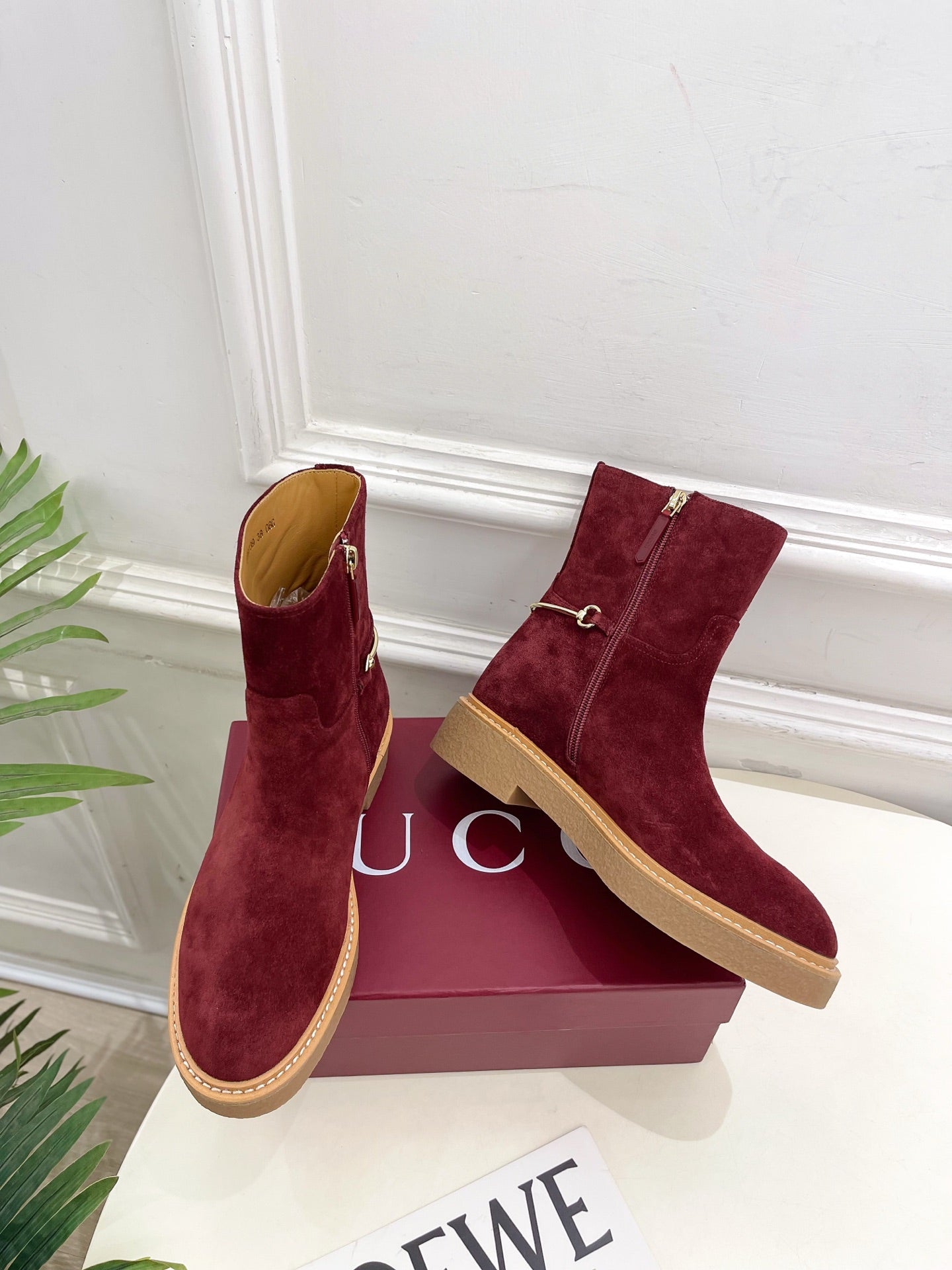 Gucci 25 horsebit ankle boots wine red suede 435375