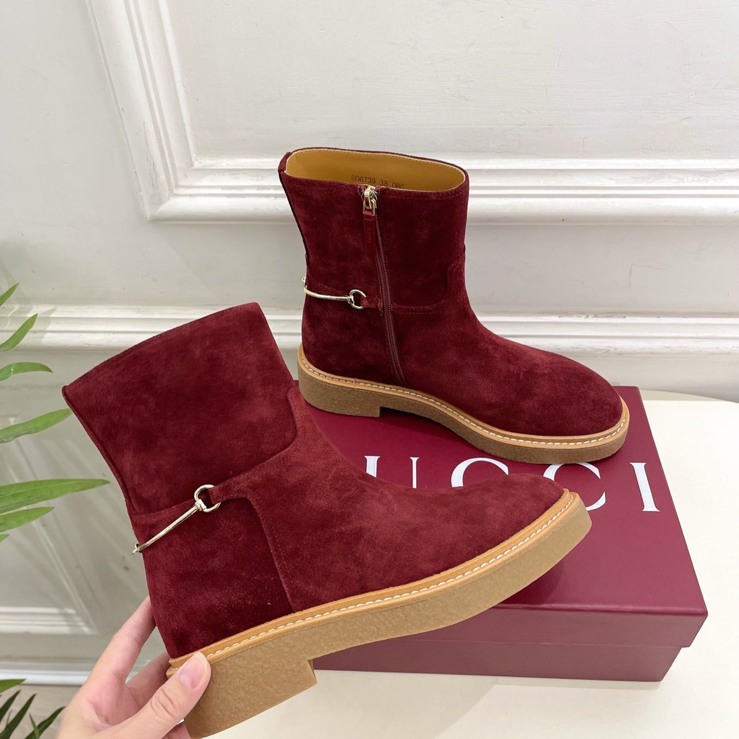 Gucci 25 horsebit ankle boots wine red suede 435375