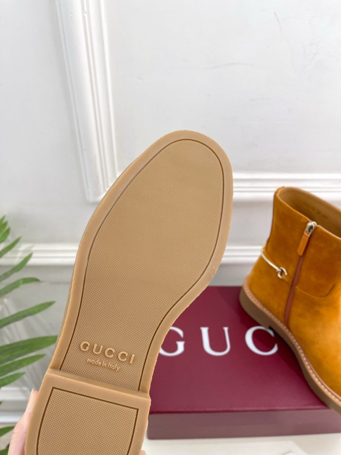 Gucci 25𝐬𝐬 horsebit ankle boots mustard yellow suede 435377