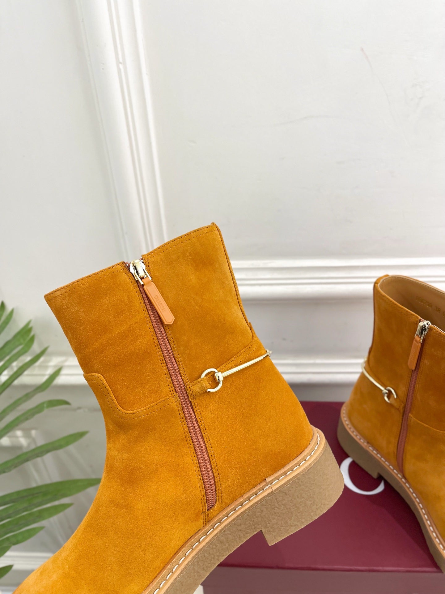 Gucci 25 horsebit ankle boots mustard yellow suede 435377