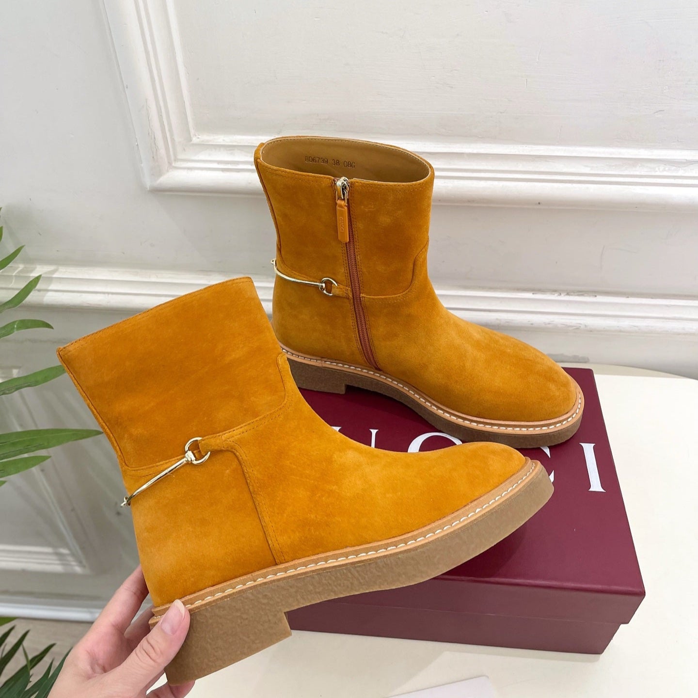 Gucci 25 horsebit ankle boots mustard yellow suede 435377
