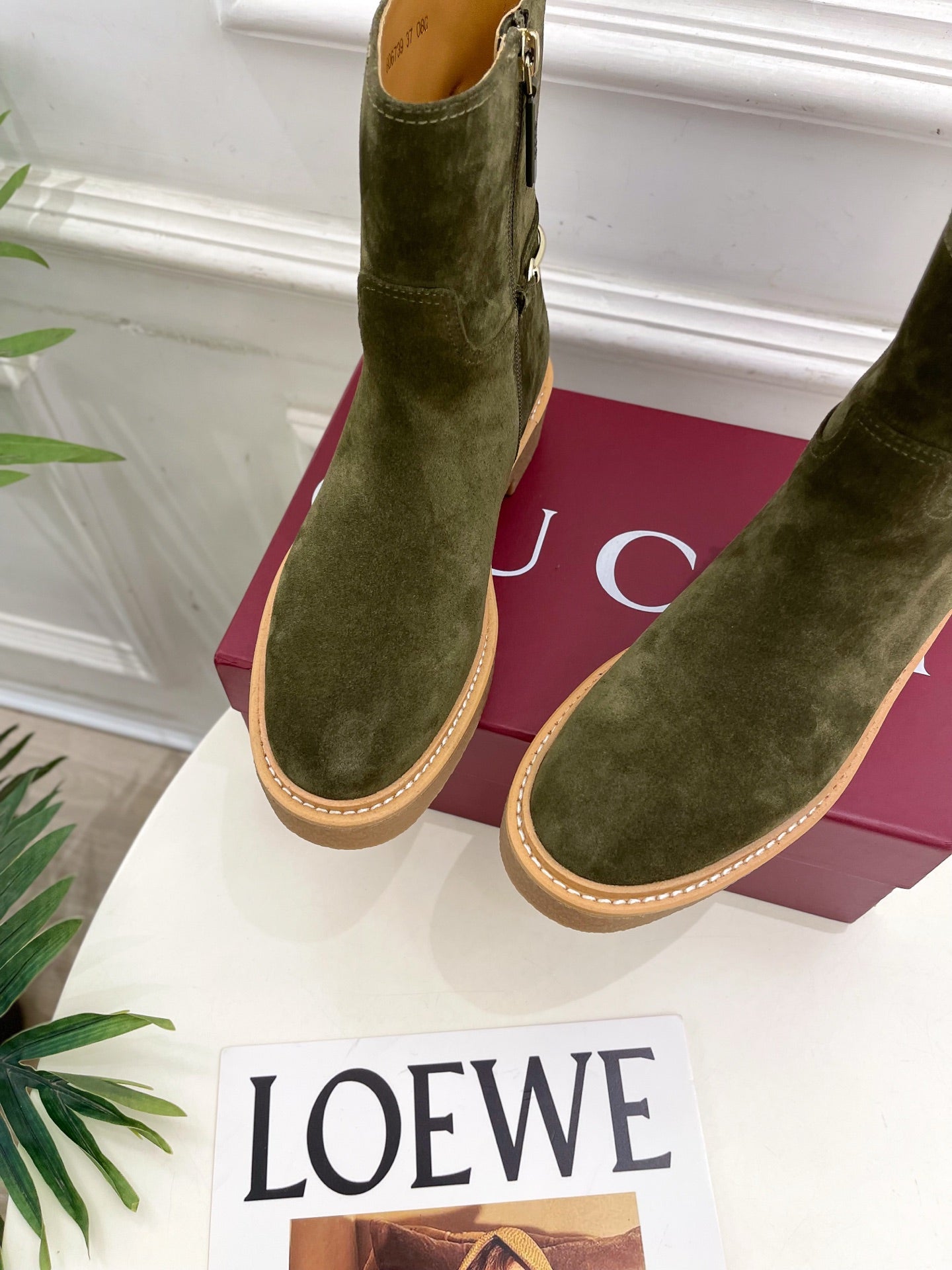 Gucci 25 horsebit ankle boots olive green suede 435378