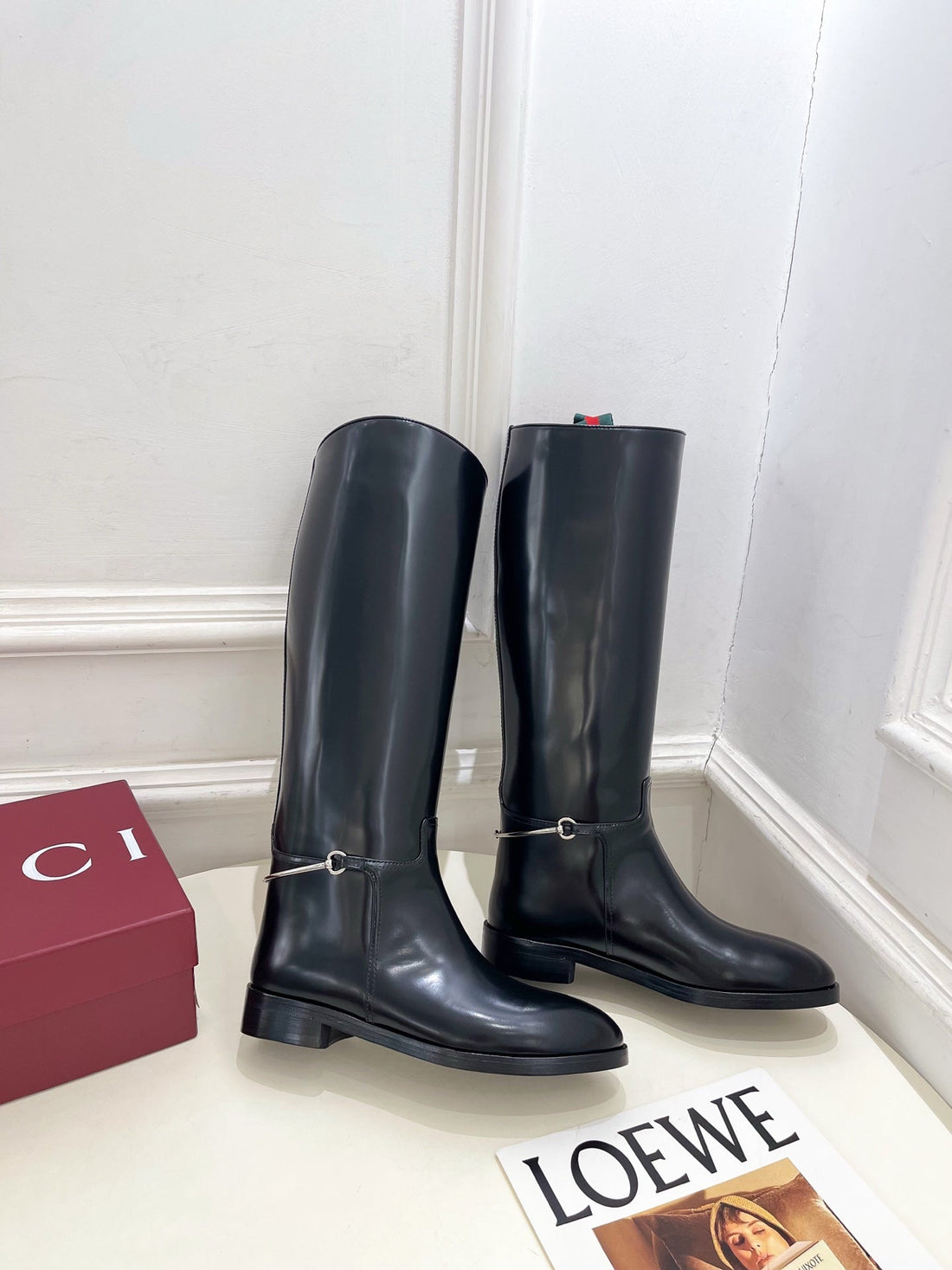 Gucci 25 horsebit long boots black calfskin 435381
