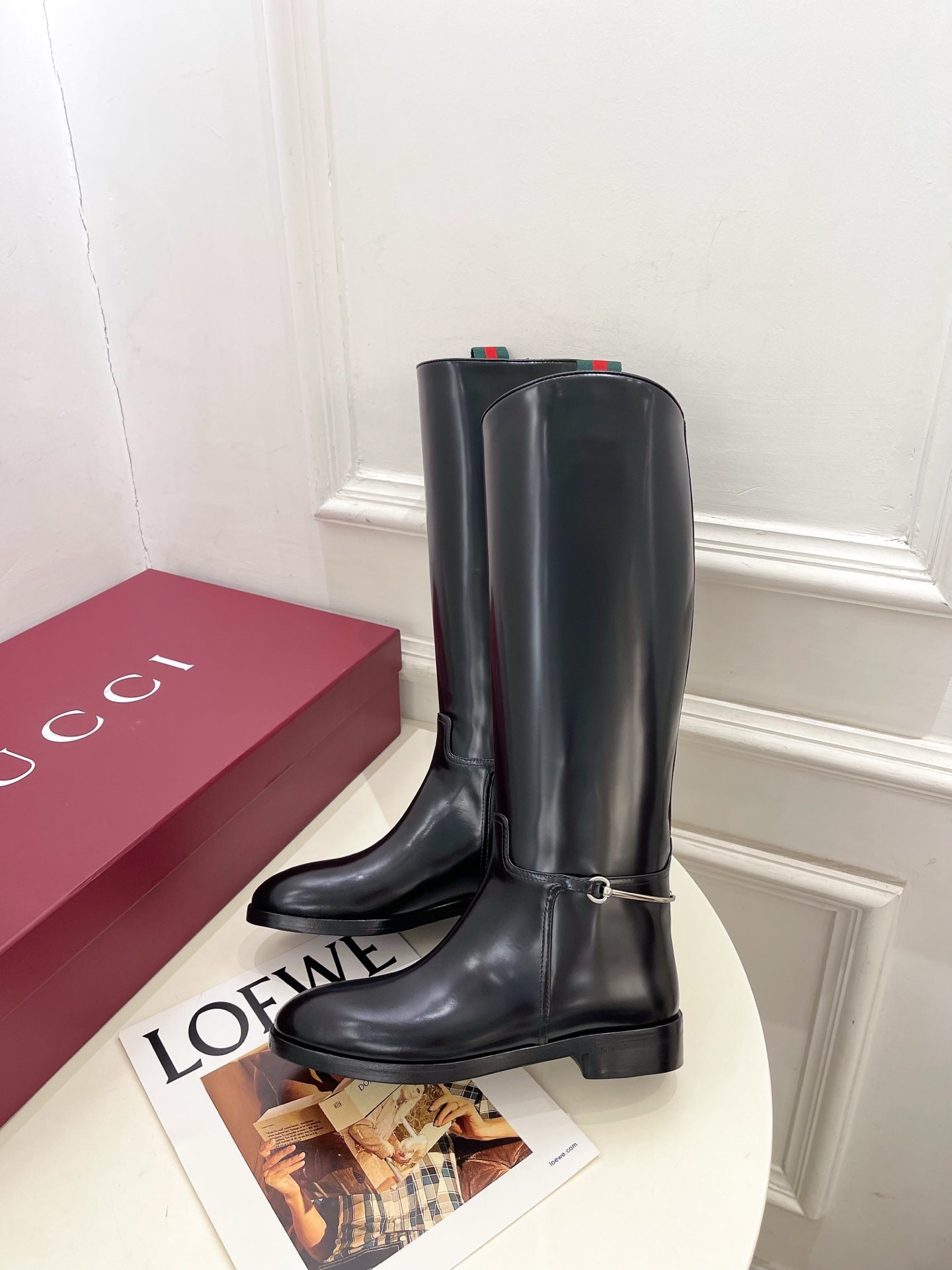 Gucci 25 horsebit long boots black calfskin 435381