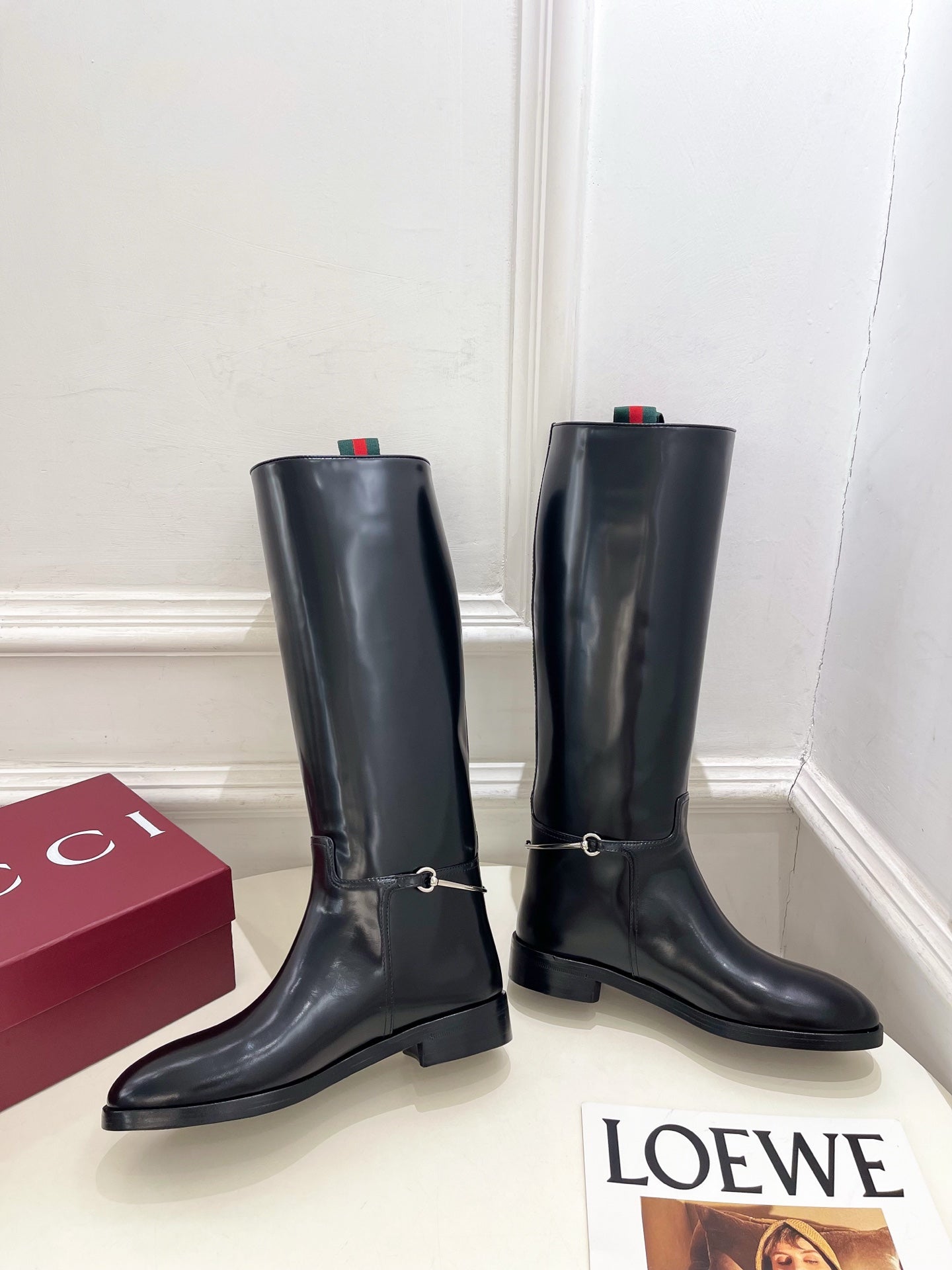 Gucci 25 horsebit long boots black calfskin 435381