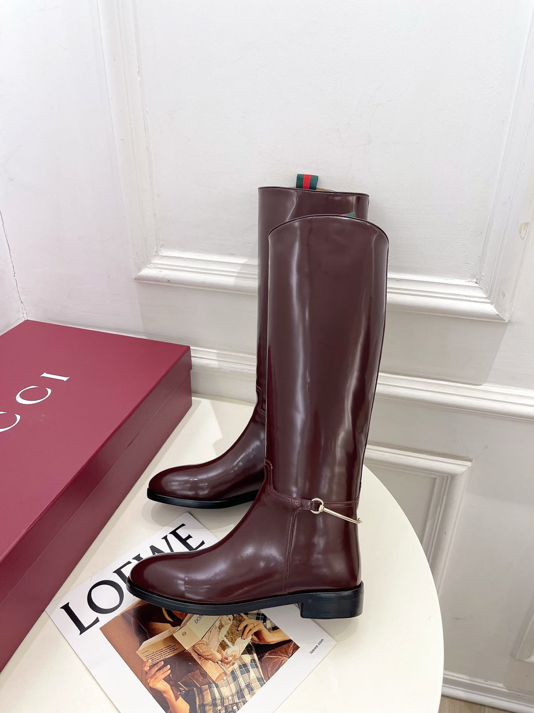 Gucci 25 horsebit long boots burgundy calfskin 435382