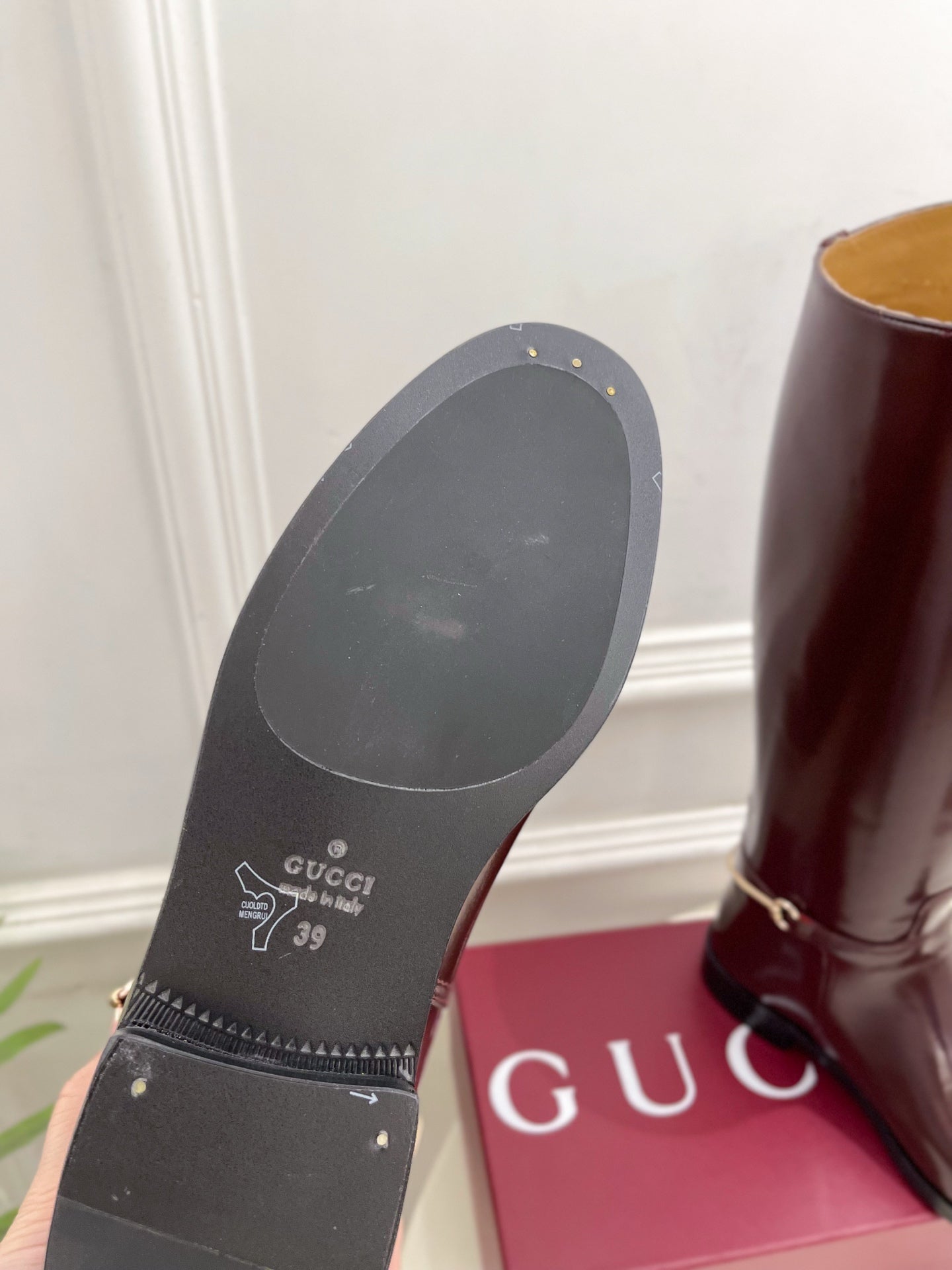 Gucci 25 horsebit long boots burgundy calfskin 435382
