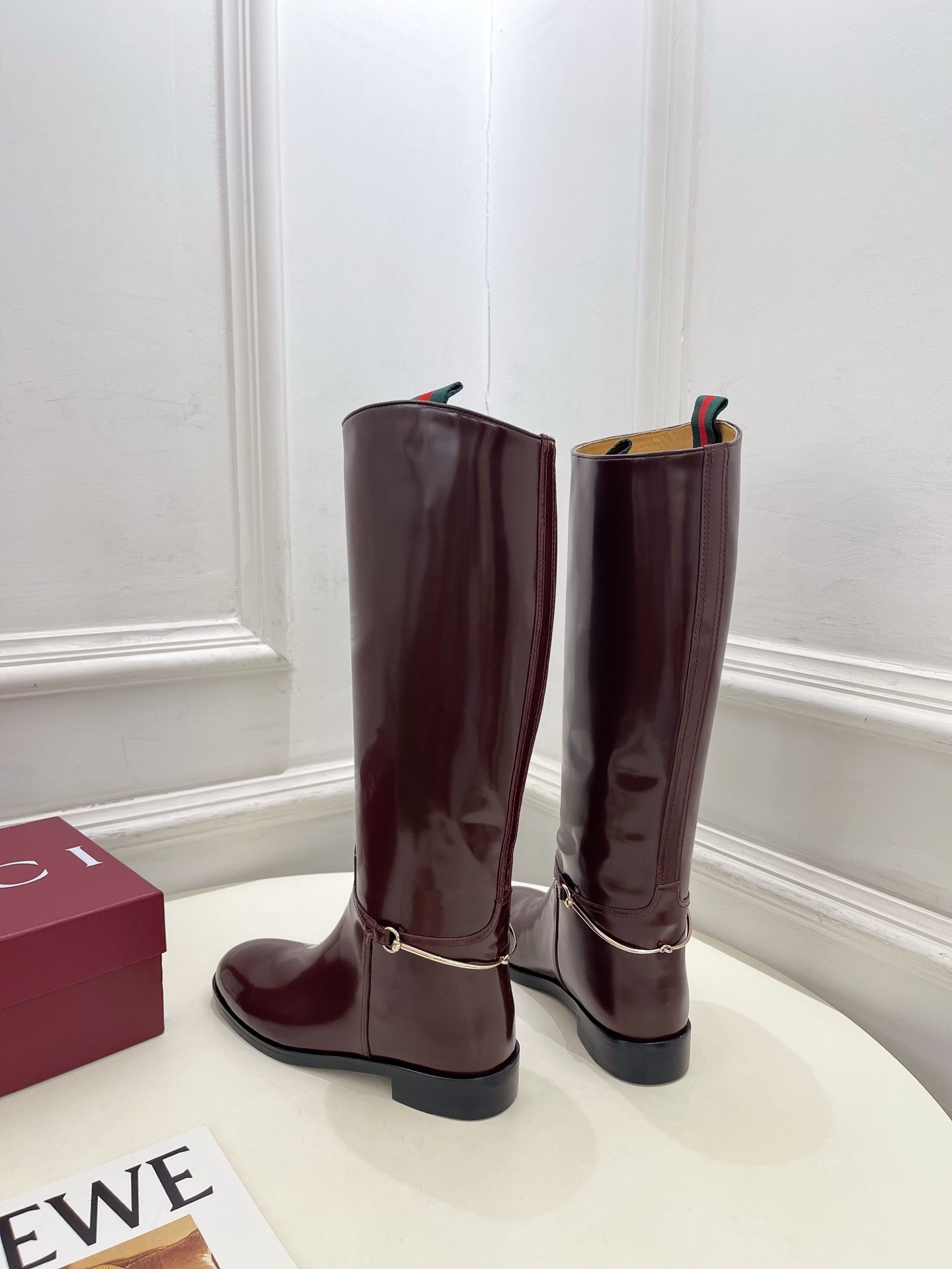 Gucci 25 horsebit long boots burgundy calfskin 435382