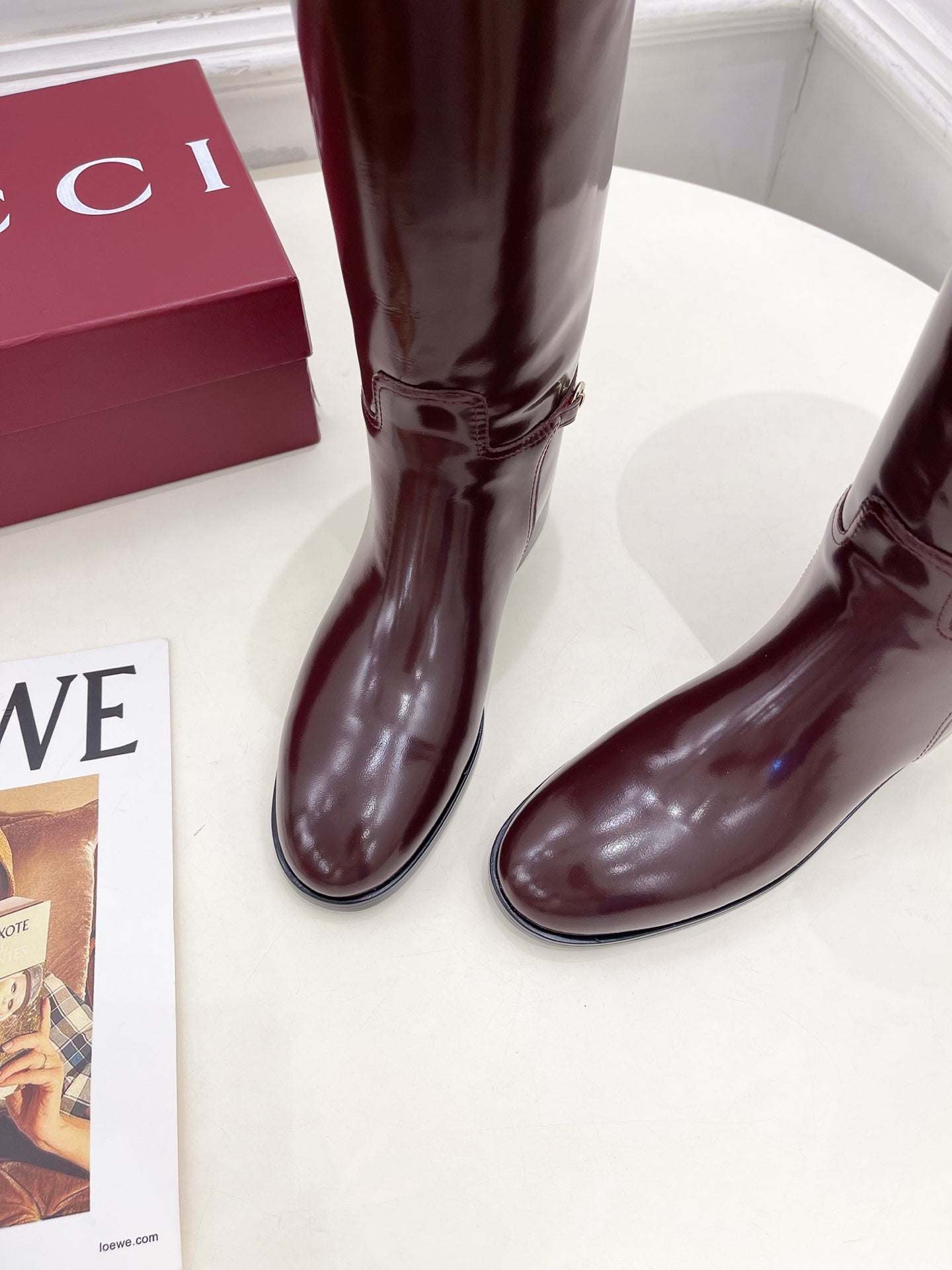 Gucci 25 horsebit long boots burgundy calfskin 435382
