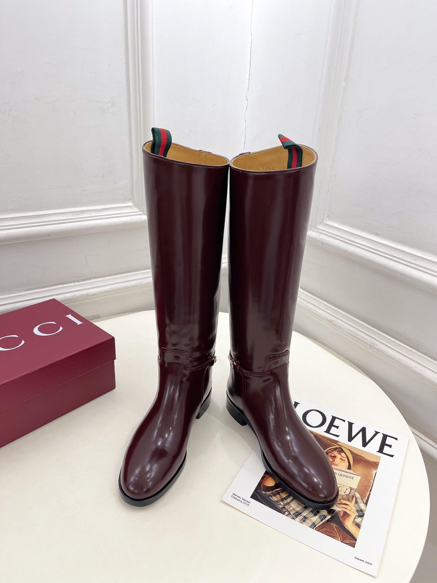 Gucci 25 horsebit long boots burgundy calfskin 435382