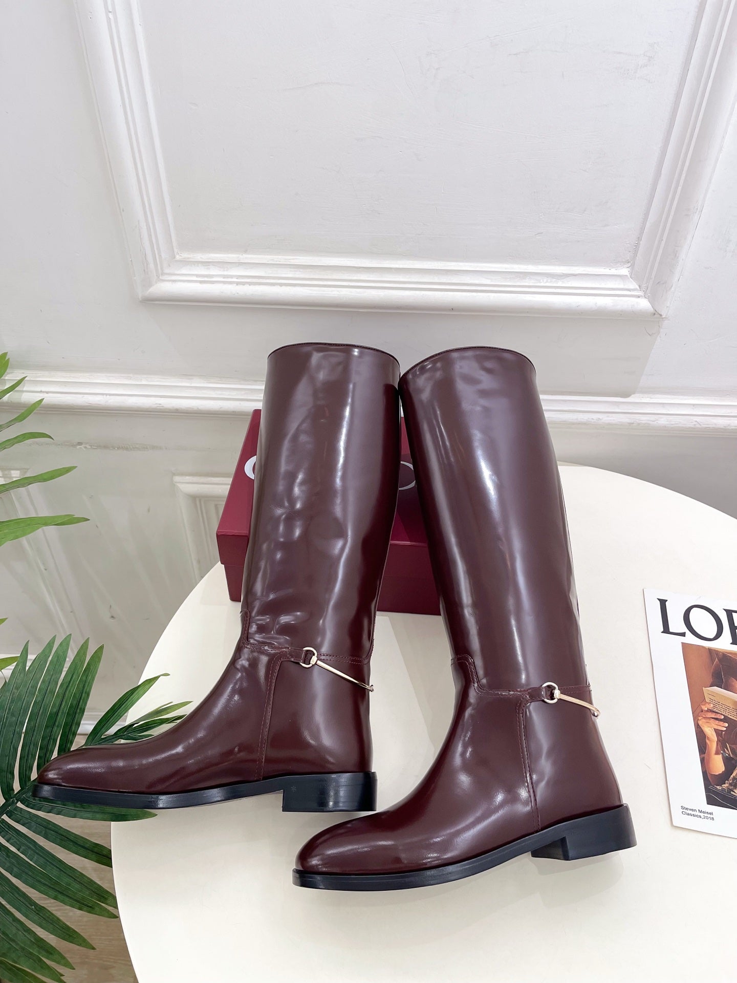 Gucci 25 horsebit long boots burgundy calfskin 435382