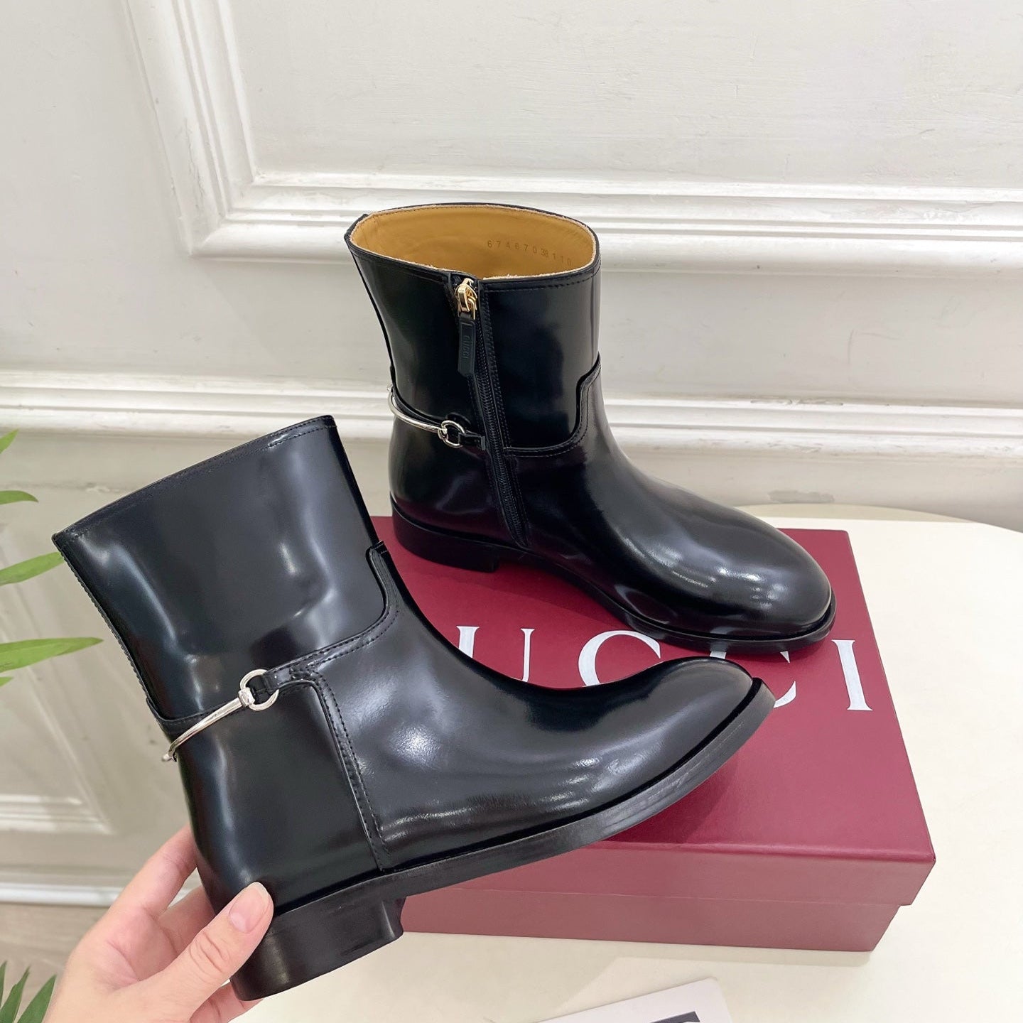 Gucci 25 horsebit  ankle boots black patent calfskin 435384