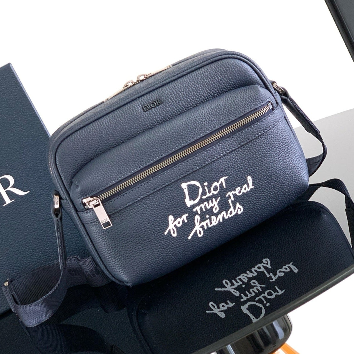 Dior Rider 2.0 Zippered Messenger Bag Navy Blue Cowhide 336245