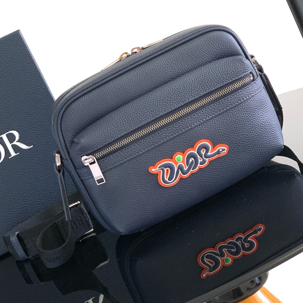 Dior Rider 2.0 Zippered Messenger Bag Navy Blue Cowhide 336236
