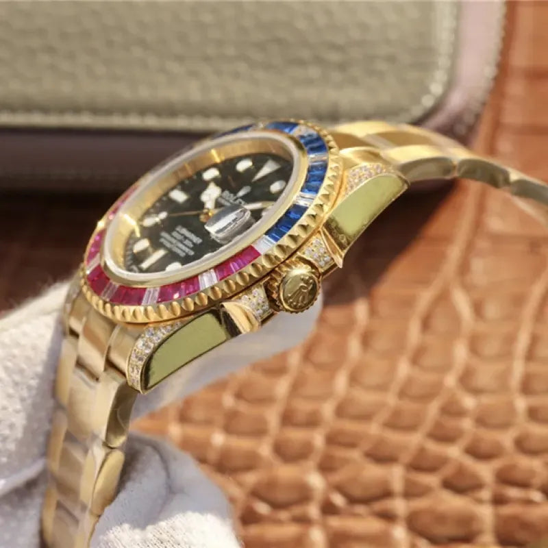 SUBMARINER GOLDEN BLUE / RED DIAMOND BLACK DIAL 40MM