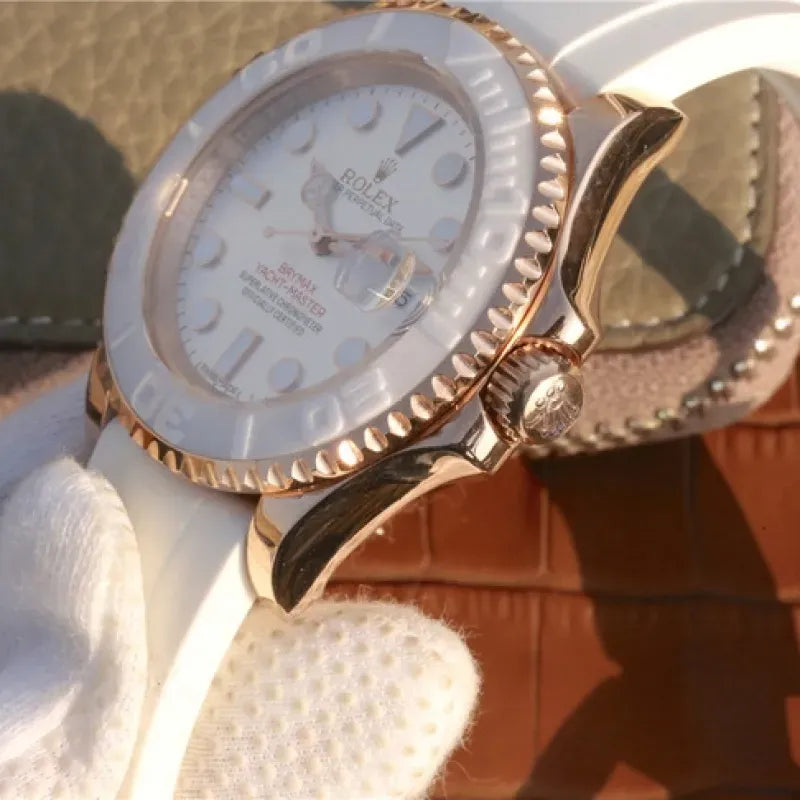 YACHT MASTER 1 BAYMAX ROSE GOLD MIX WHITE RUBBER STRAP 40MM