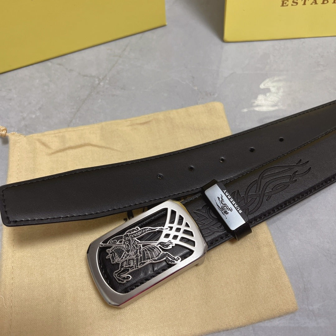 Black Leather Belt with Horse Engraved Buc