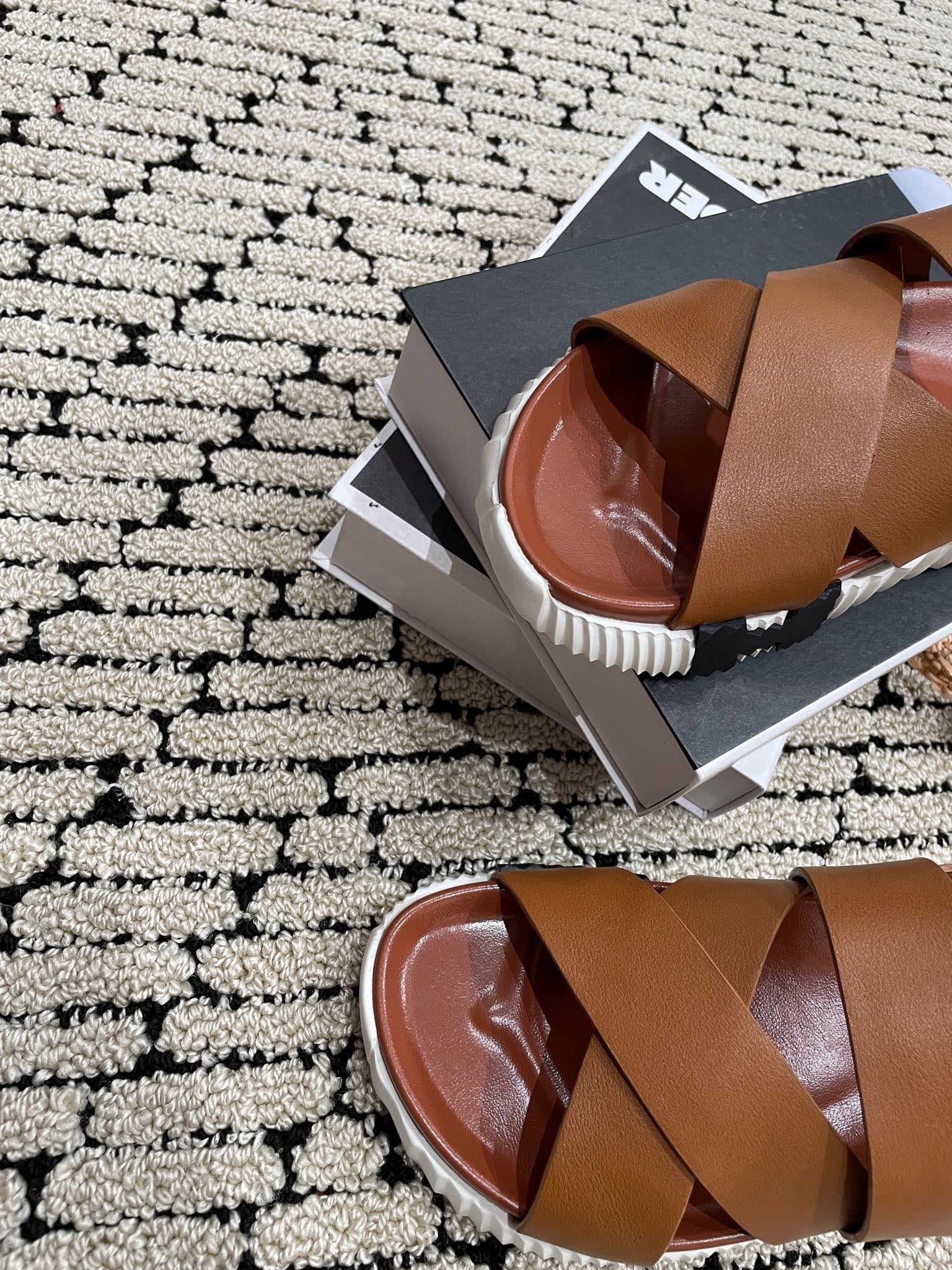 Hermès Tan Leather Cross-Strap Platform Sandals