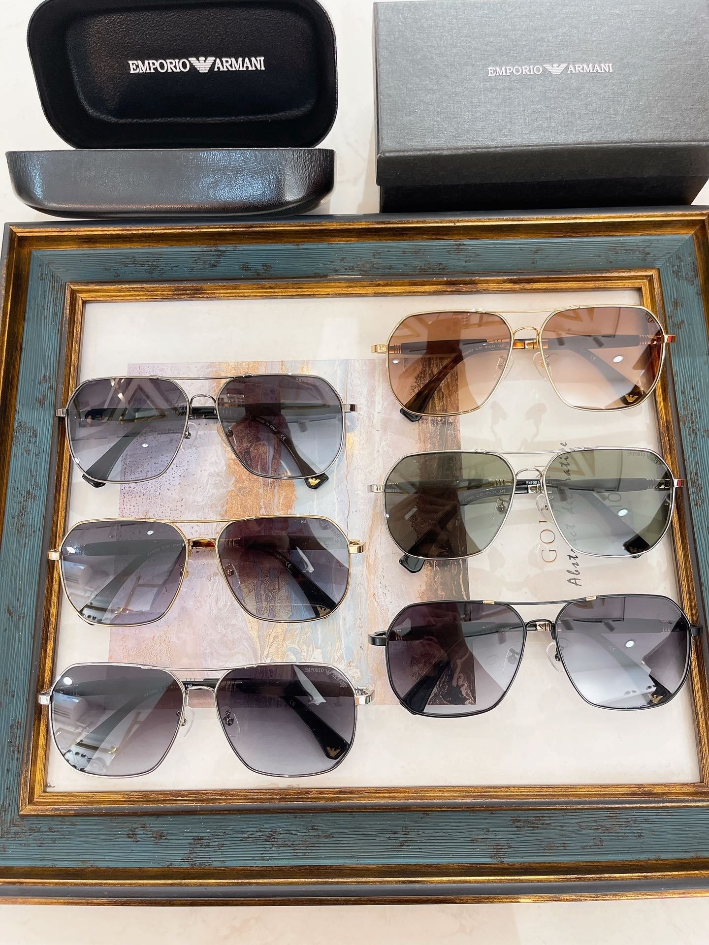 Emporio Armani Square Aviator Sunglasses with Case - Multiple Colors