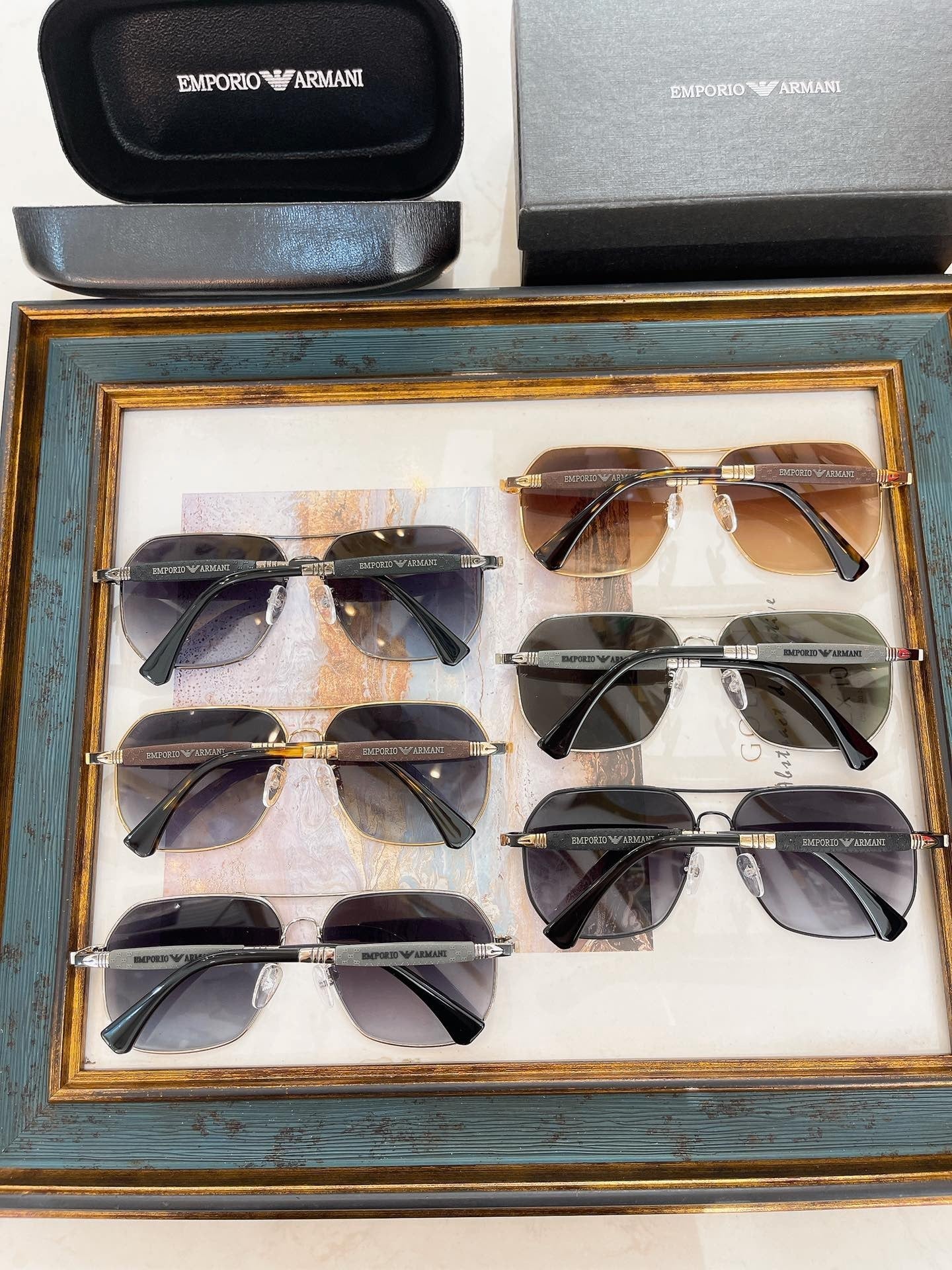 Emporio Armani Square Aviator Sunglasses with Case - Multiple Colors